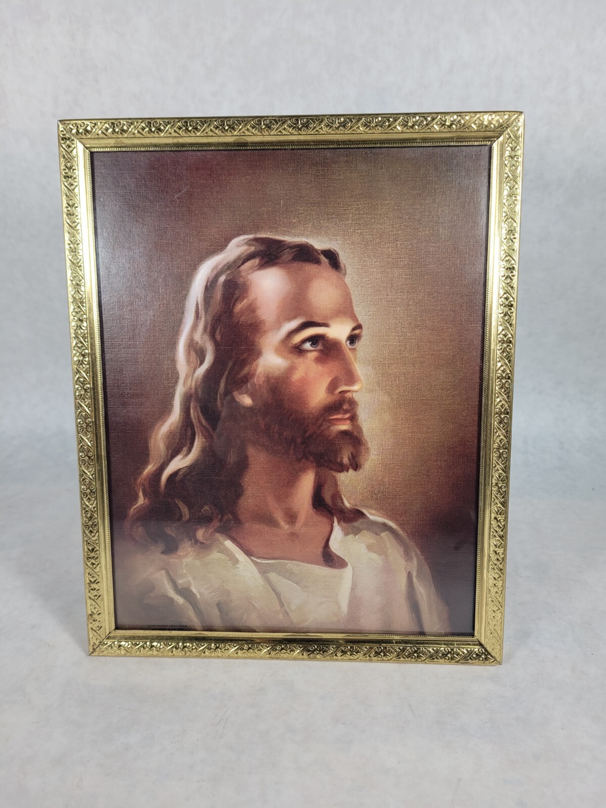 Vintage Jesus Kriebel Bates Gold Frame Free Standing Litho 1941-1968 8x10\
