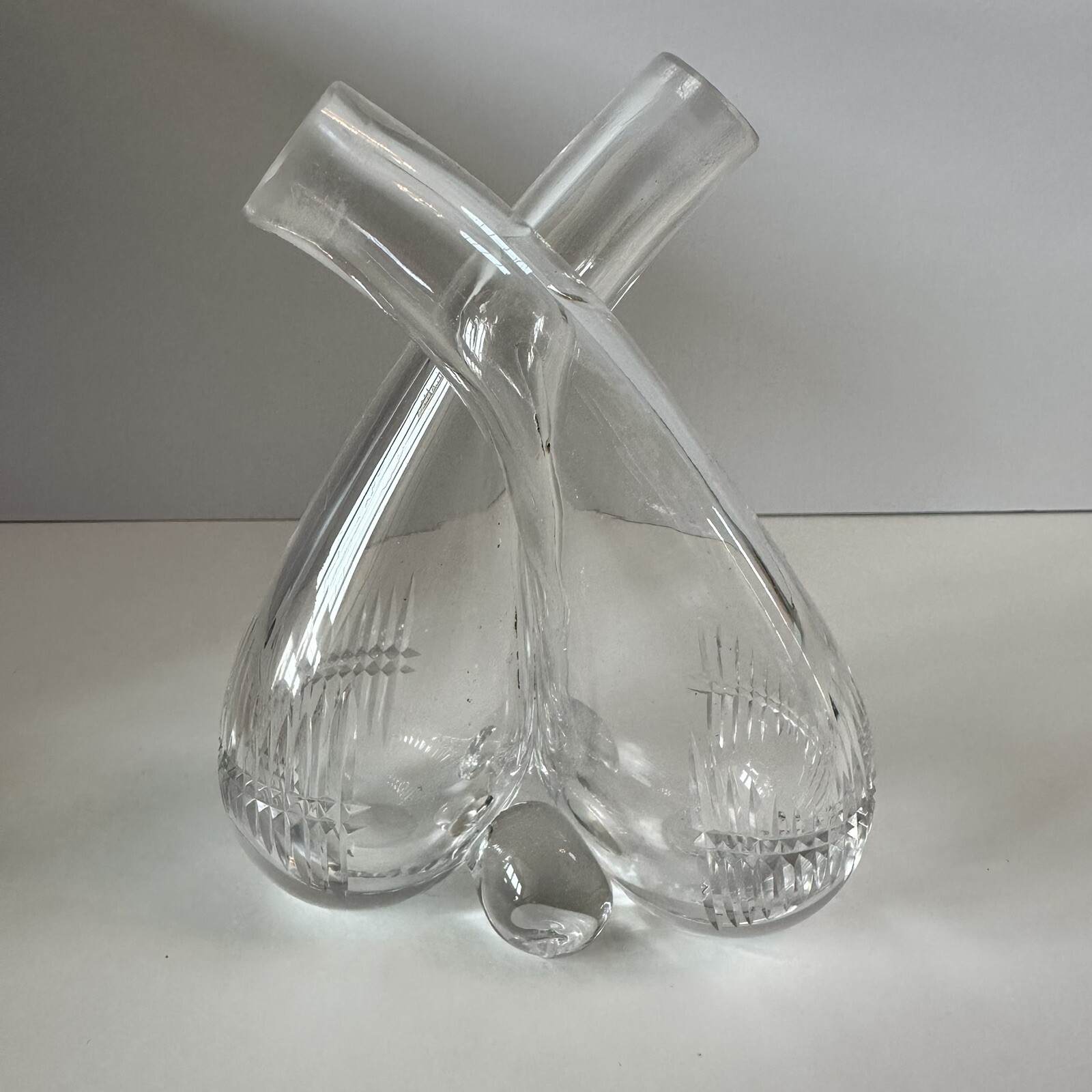Vintage Clear Glass Double Oil Vinegar Cruet Bottle Art Deco Cross Neck 1920\'s