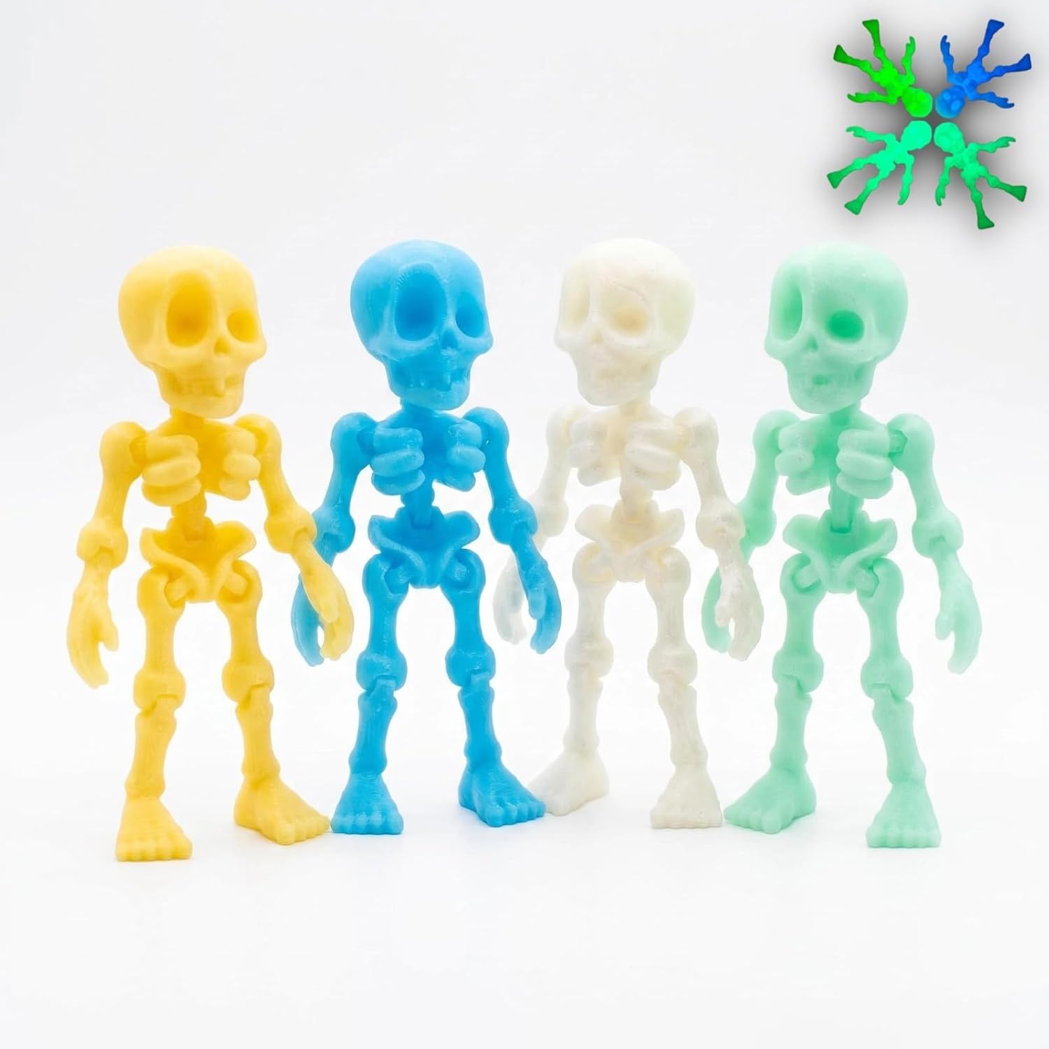 3D Printed Articulated Skeleton Mini Glow in the Dark Skeleton Figurines Set of