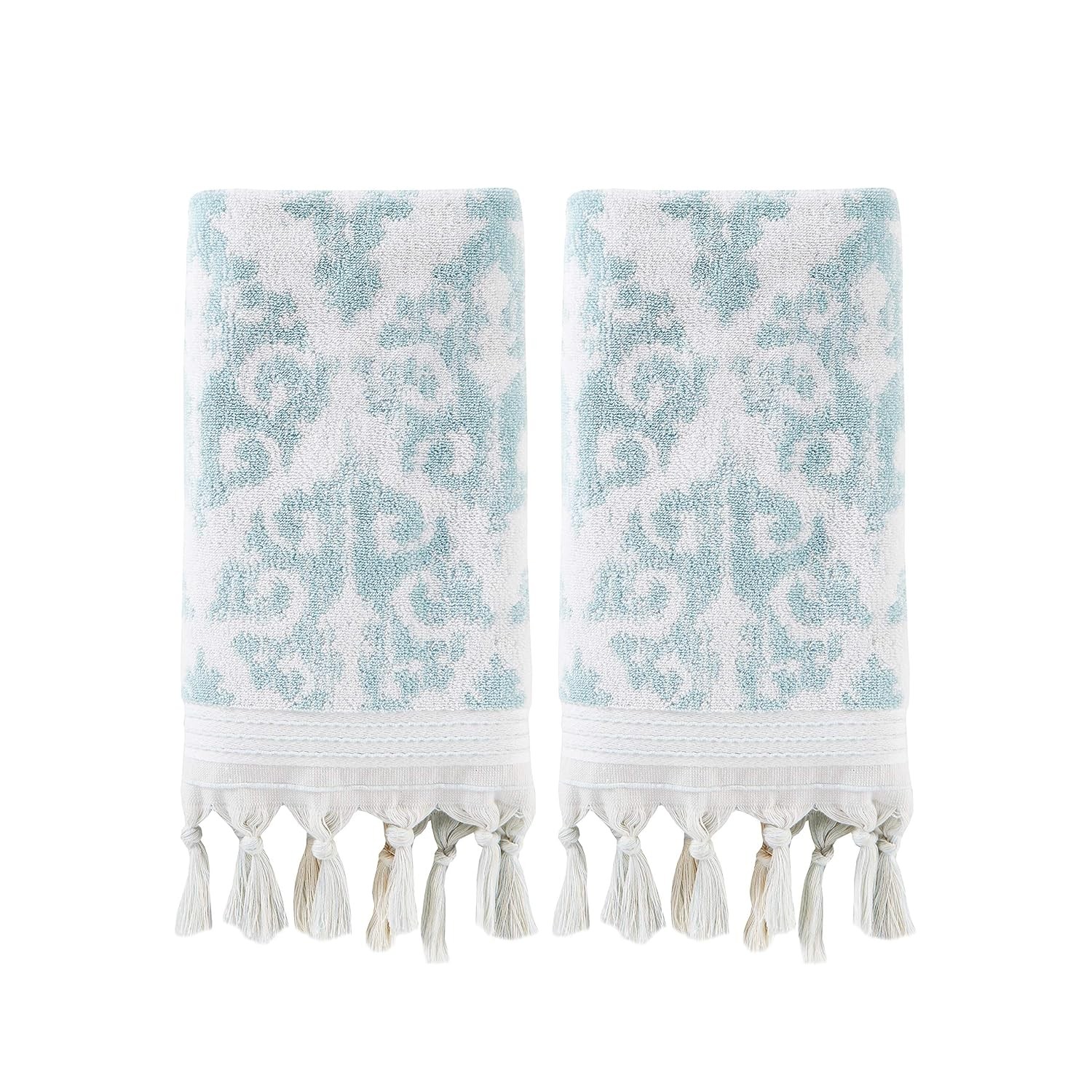 SKL Home Mirage Fringe 100% Turkish Cotton Hand Towel Set, Aqua