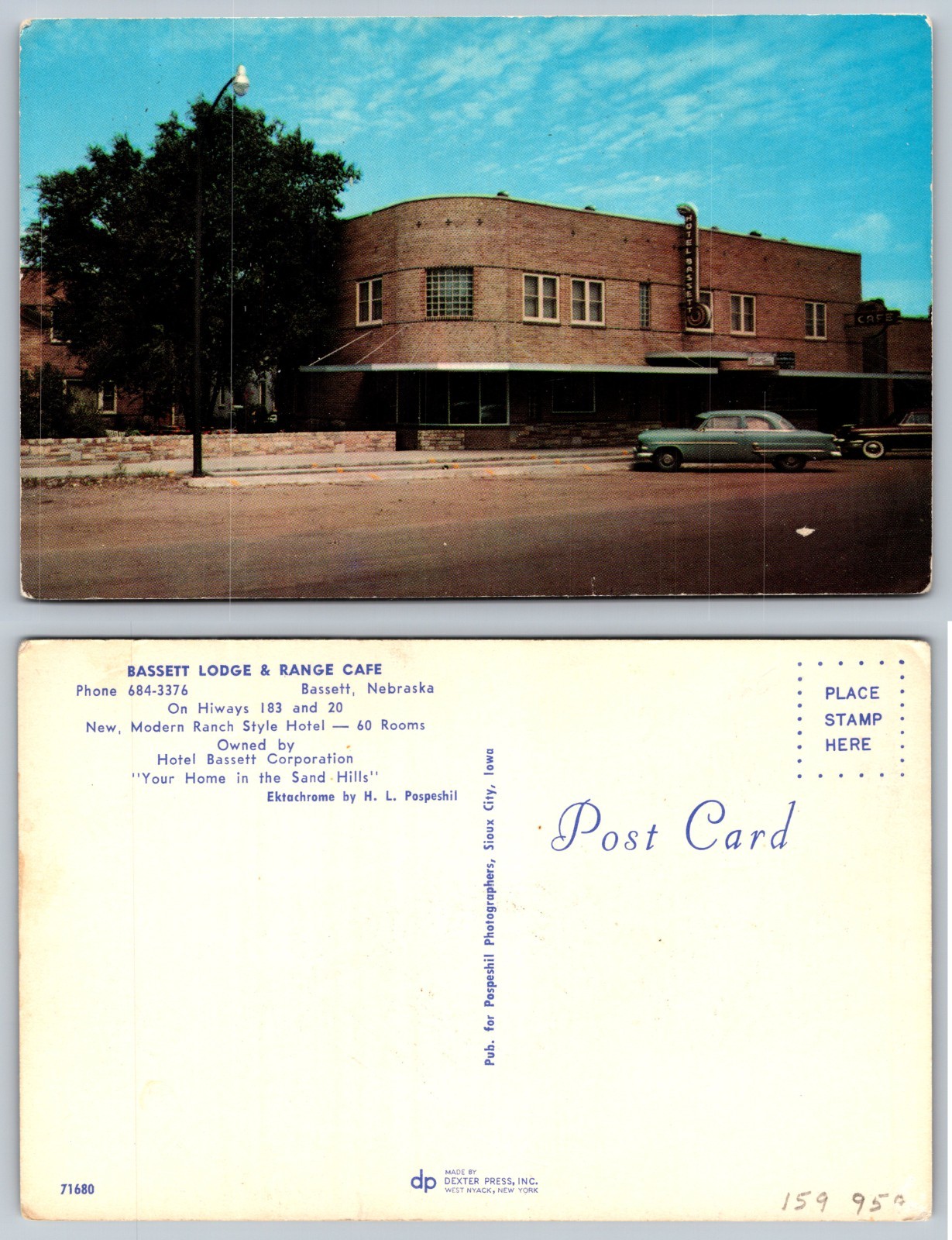 Bassett Lodge Range Cafe Nebraska Hotel Vintage Car Postcard