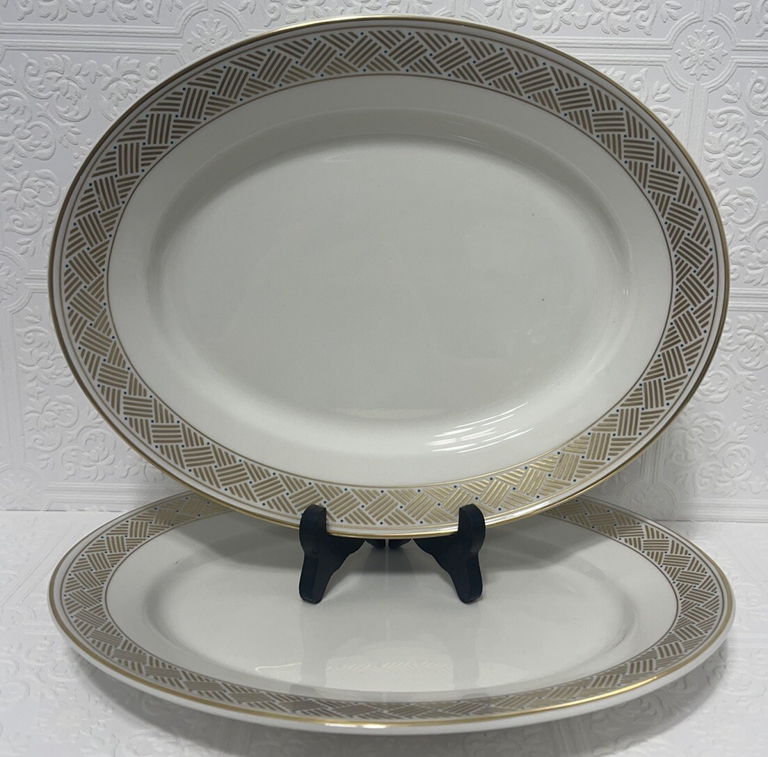 Shenango China Platter Set Of 2 Vintage Restaurant Style Oval W Gold Trim 8P-44