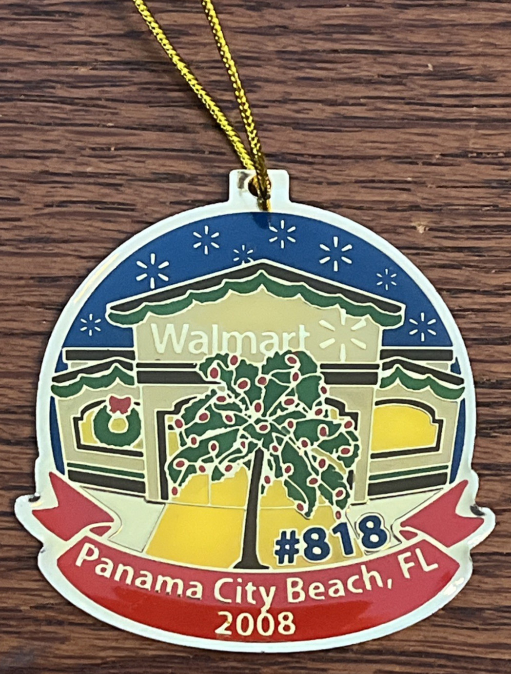 2008 Walmart Employee Christmas Ornament #818 Panama City Beach FL Collectible