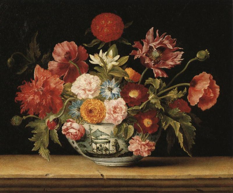 Oil painting Beautiful flowers still life-Bowl-With-Flowers-Jacques-Linard