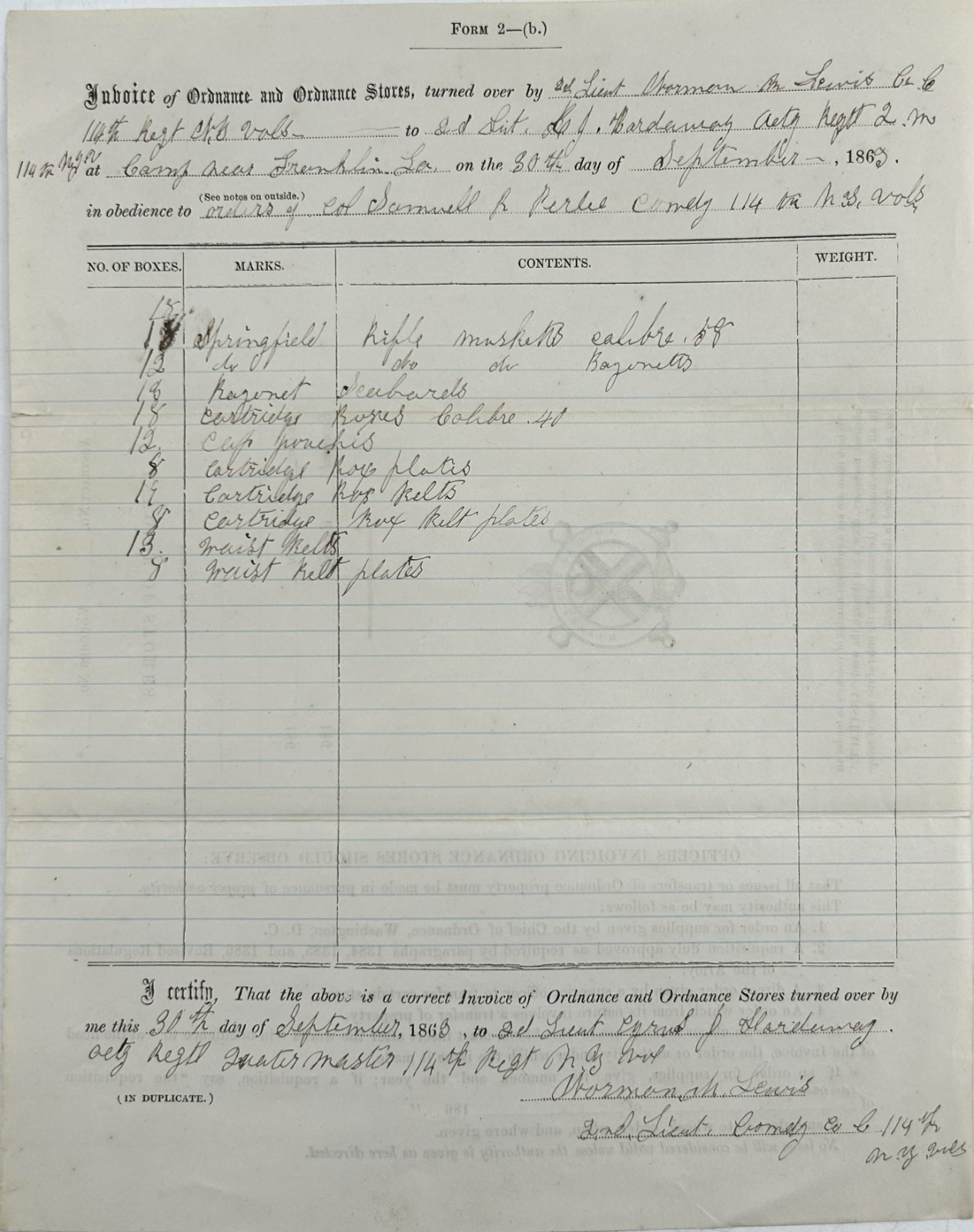 RARE Civil War 1863 INVOICE OF STORES Handwritten Document - War Supplies