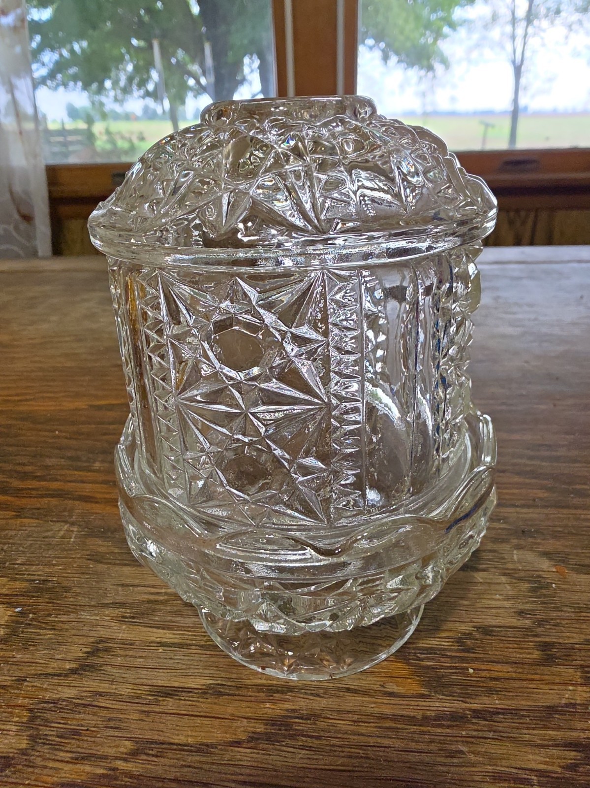Vintage Clear Indiana Glass Stars and Bars Fairy Lamp Vintage Clear Indiana Glass Stars and Bars Fairy Lamp