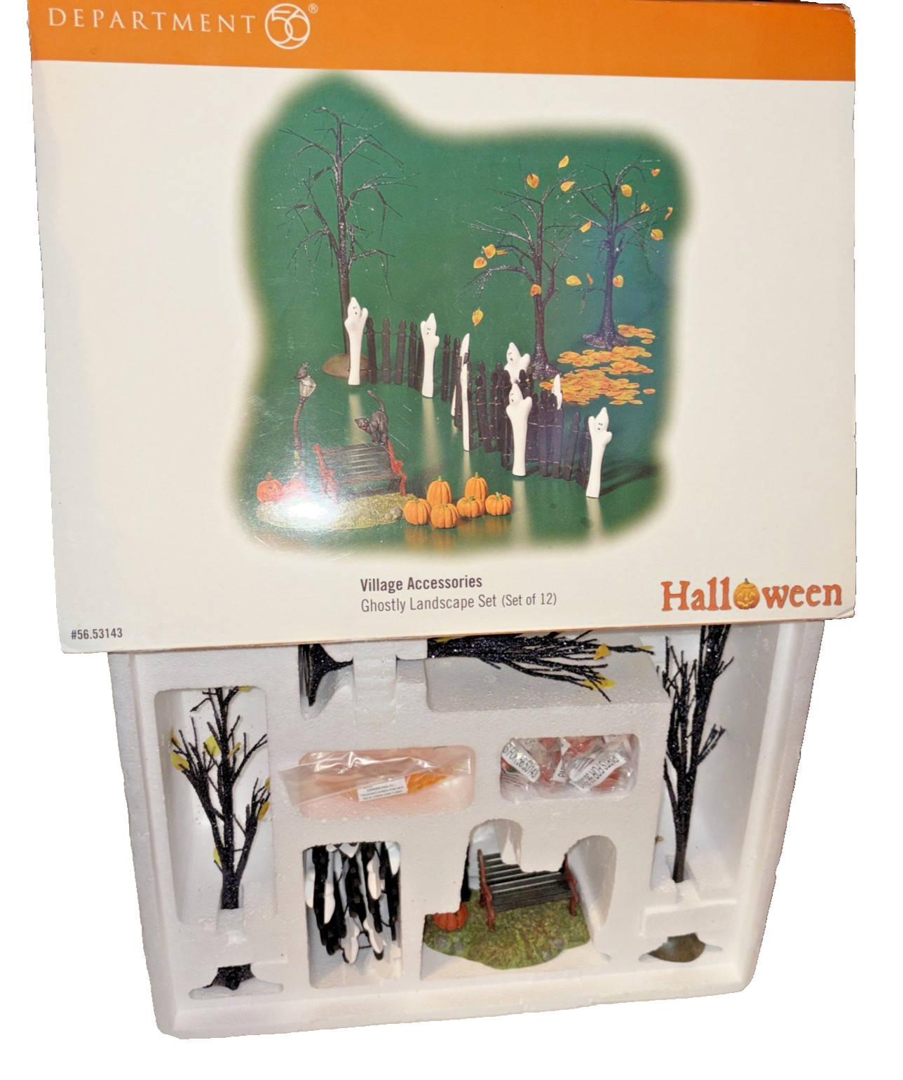 Dept 56 Snow Village Halloween GHOSTLY LANDSCAPE SET In Original Box & Bags READ