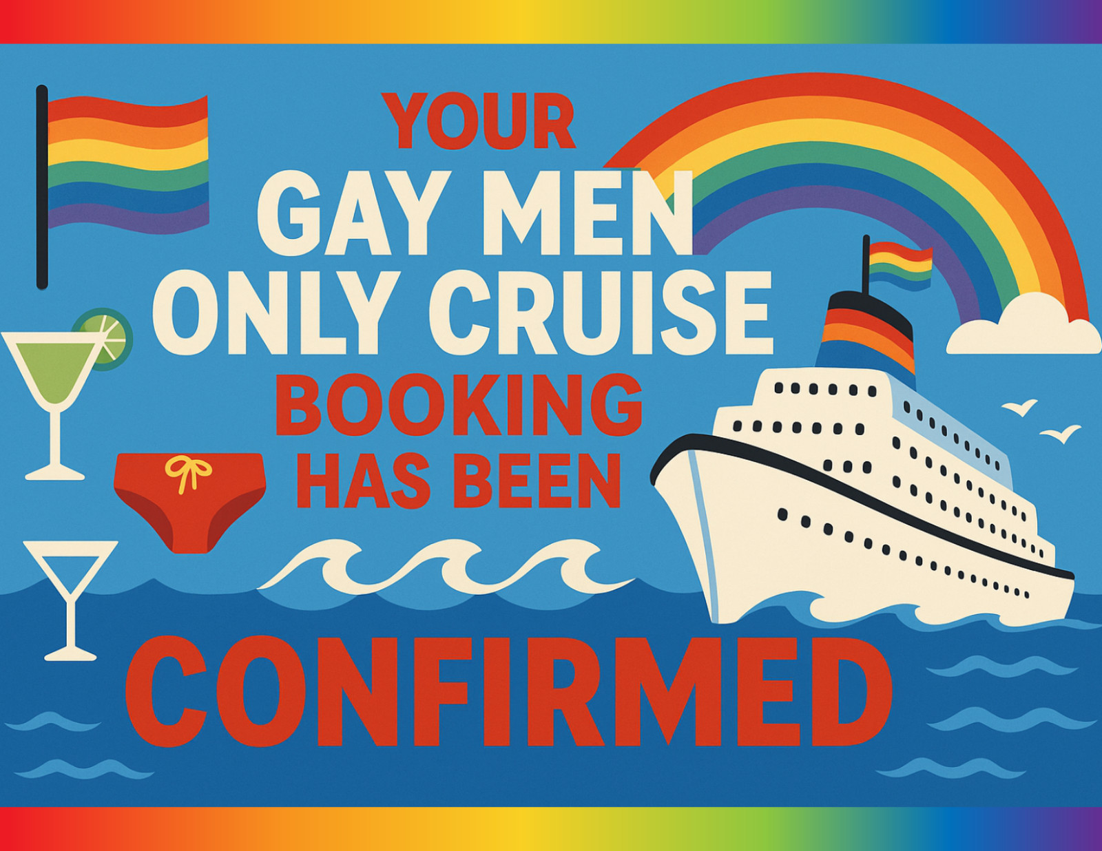 Funny Gay Cruise Prank Postcard 🚢🌈 – Anonymous Gag Gift for Him 😂 – LGBTQ 