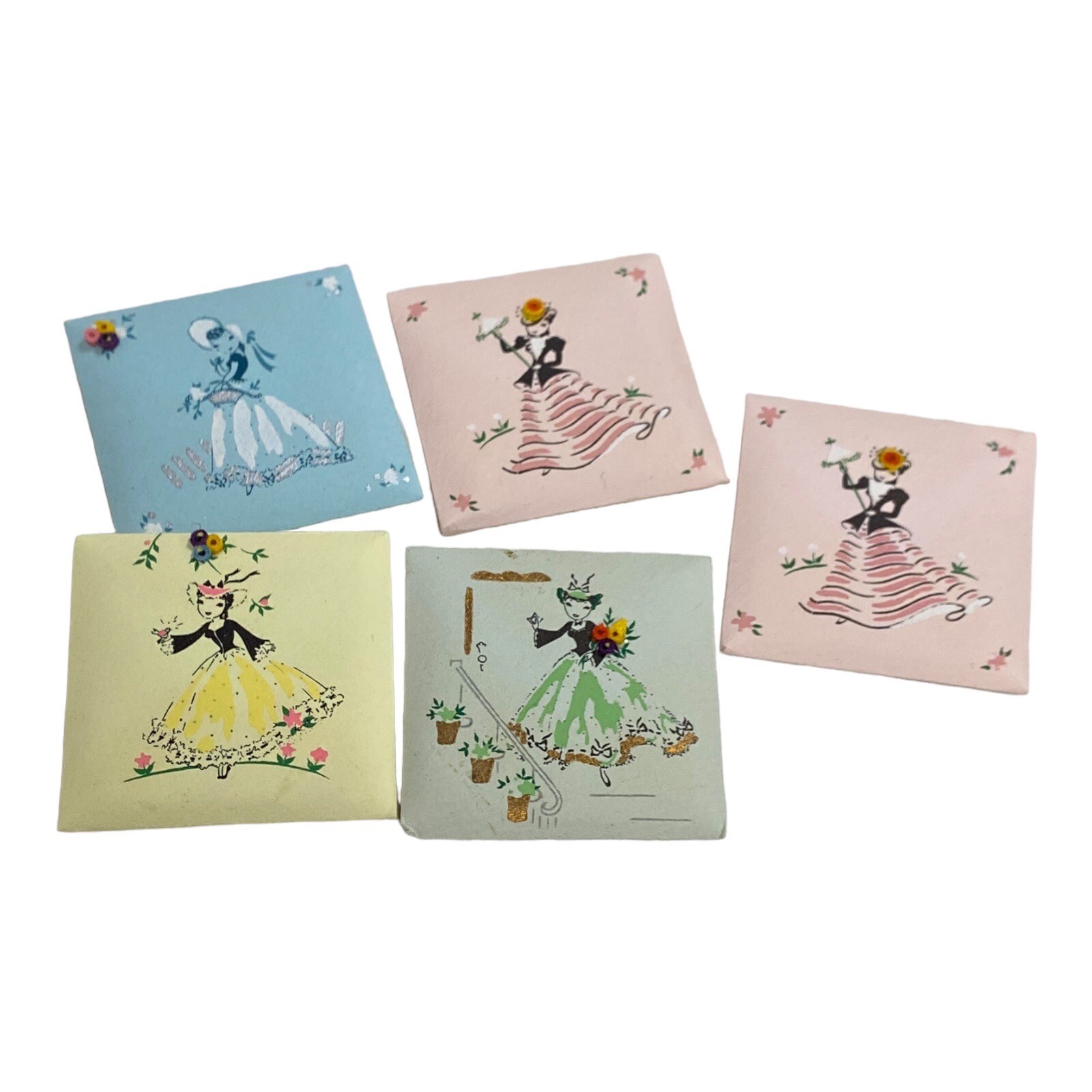 VTG 1940s 1950s Treasure Master Handmade Original Miniature Card Set of 5 NEW
