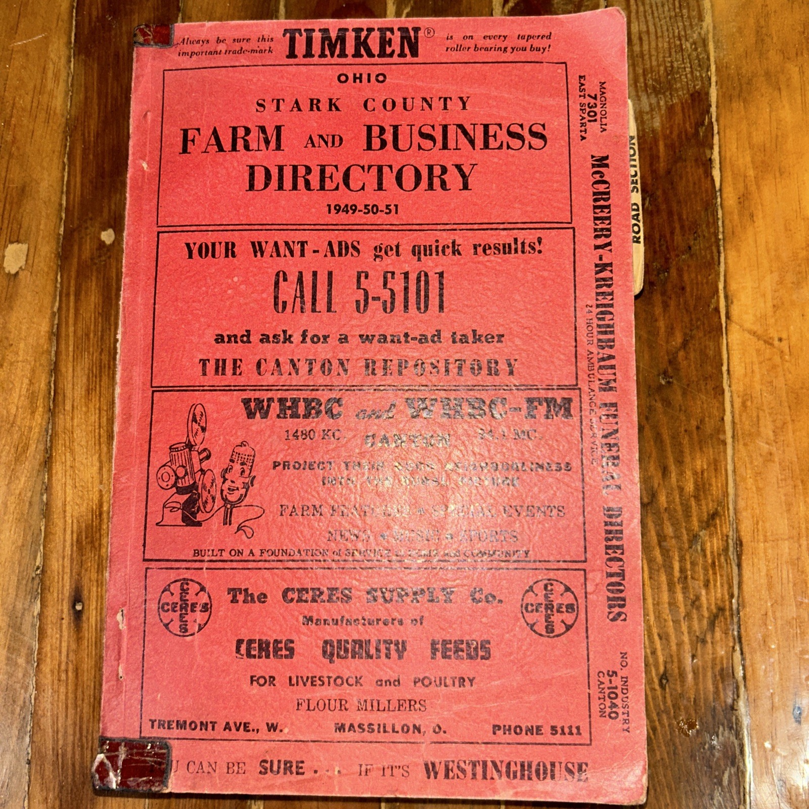 FARM AND BUSINESS DIRECTORY of STARK COUNTY Ohio 1949 Canton Ohio Timken