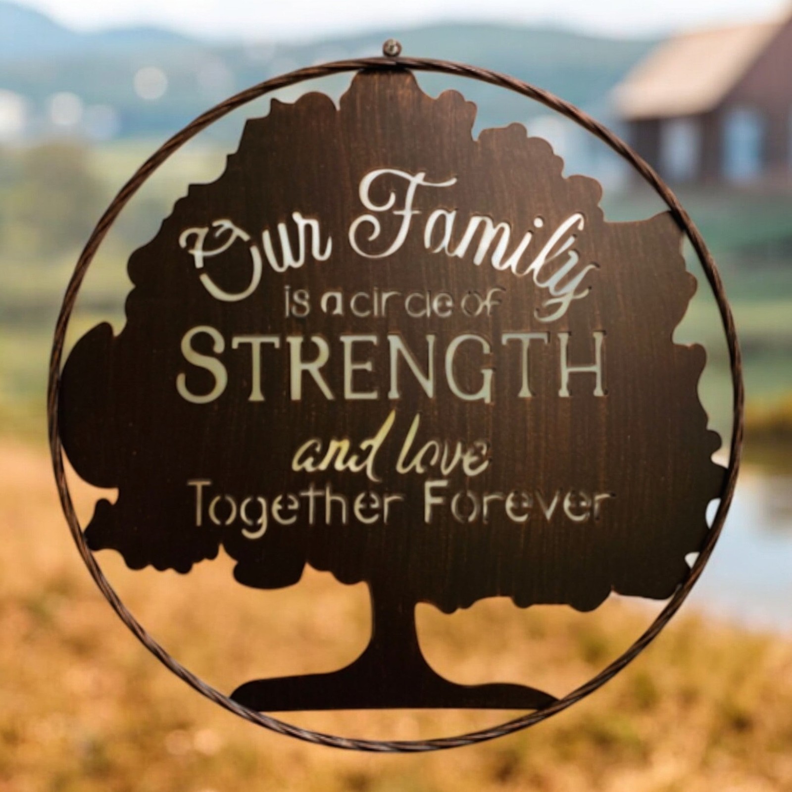 Family Circle of Strength 21 Inch Metal Wall Sign with Tree