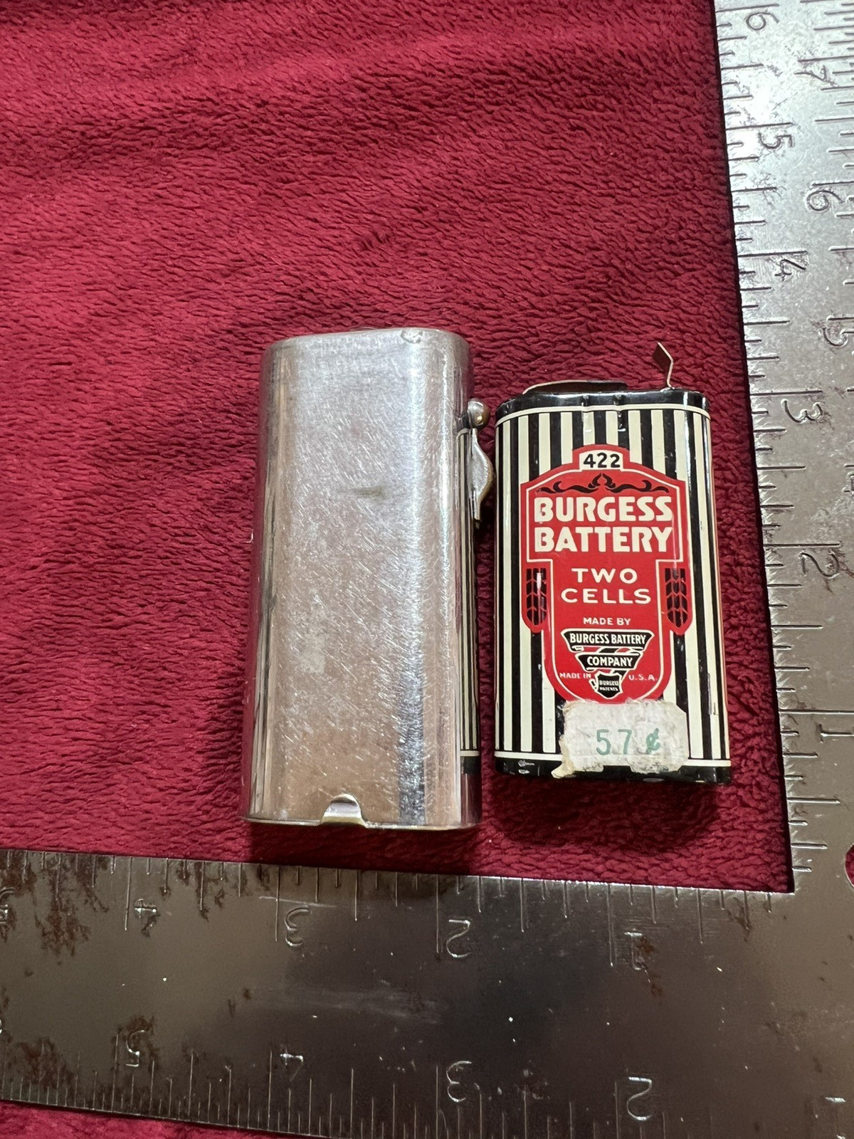 Vintage 1904 Eveready Vest Pocket Flashlight with Mushroom Bulb/Burgess Battery