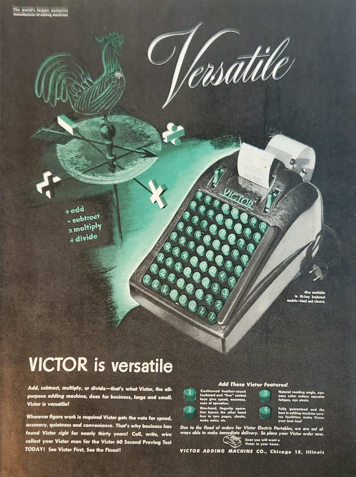 1947 Victor adding machine company Vintage Ad Versatile