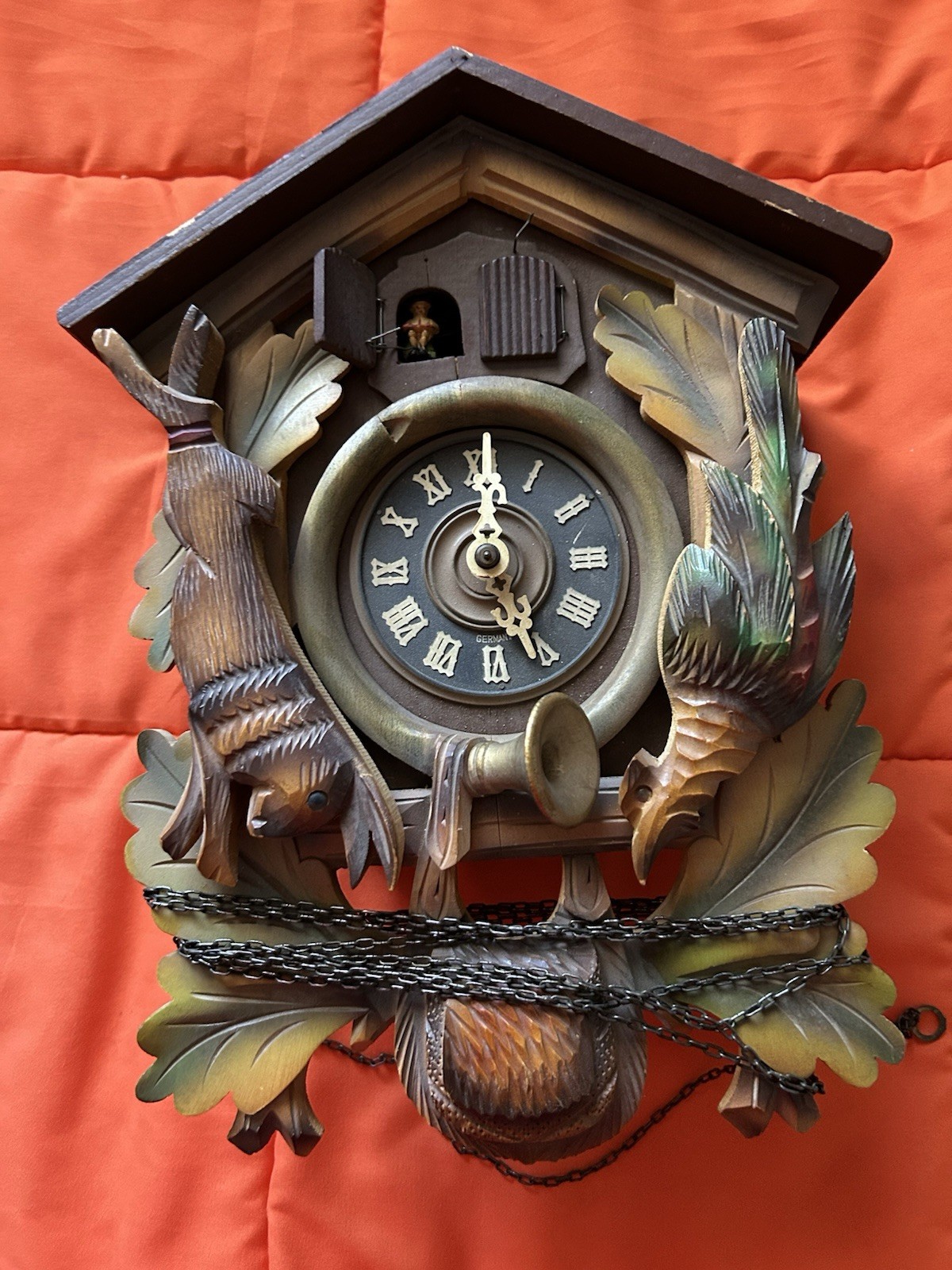 Vintage German Musical Cuckoo Clock Hunting Stag Brahms Lullaby Parts Repair