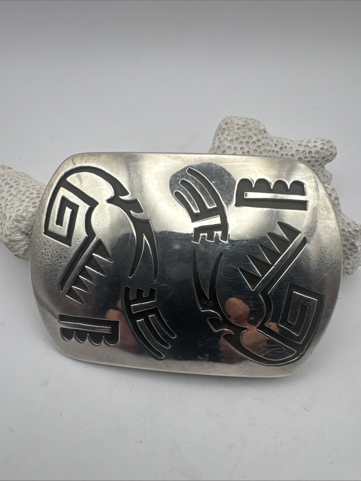 Vintage Rosco Scott Navajo Sterling Overlay Belt Buckle Native American 46g Vintage Rosco Scott Navajo Sterling Overlay Belt Buckle Native American 46g