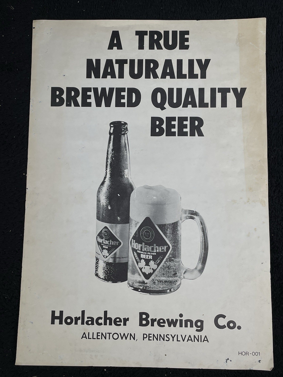 Horlacher Beer Advertising Poster Sign Allentown Pennsylvania Vtg 20\