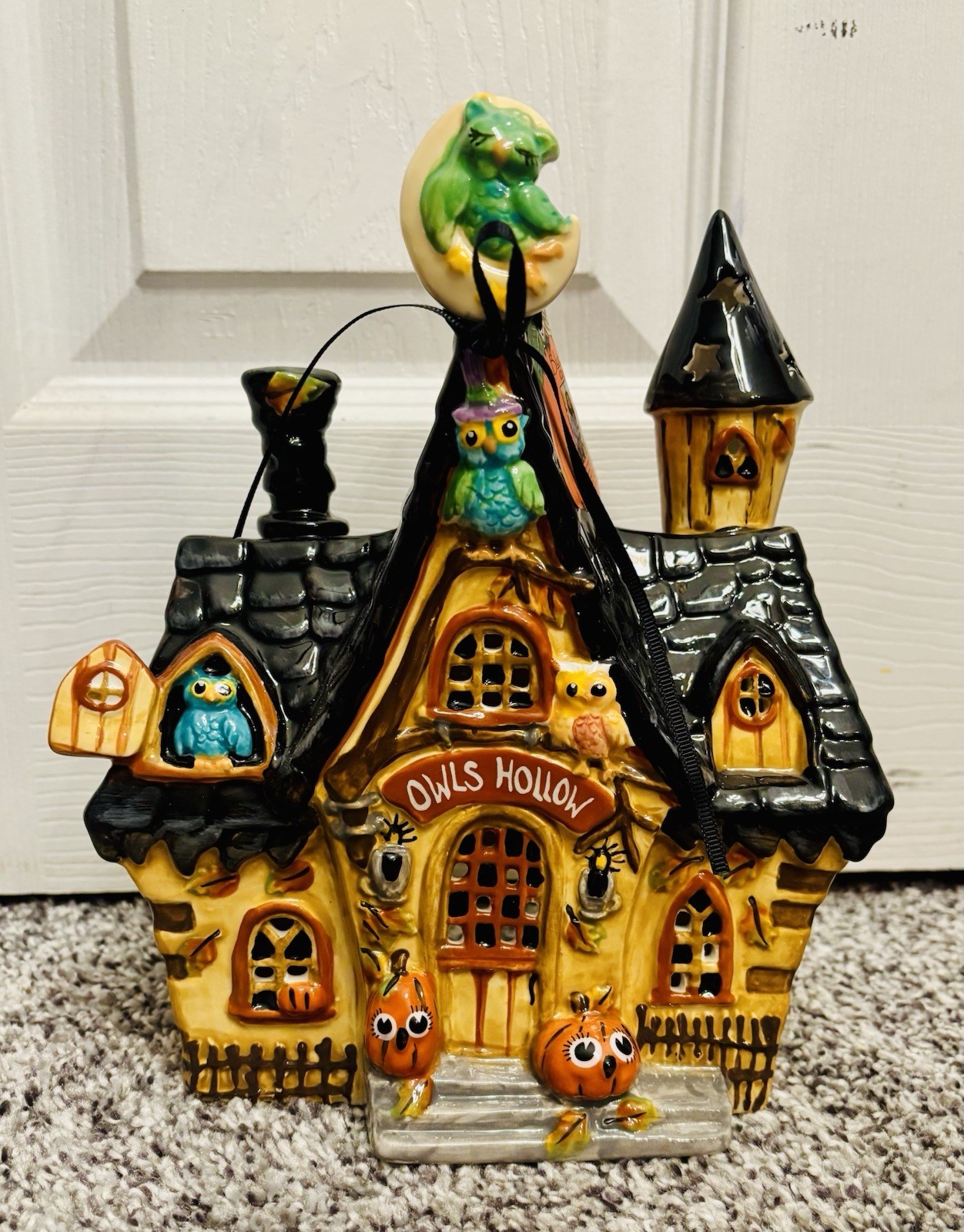 Blue Sky Clayworks Owls Hollow Halloween House Tealight Candle Holder