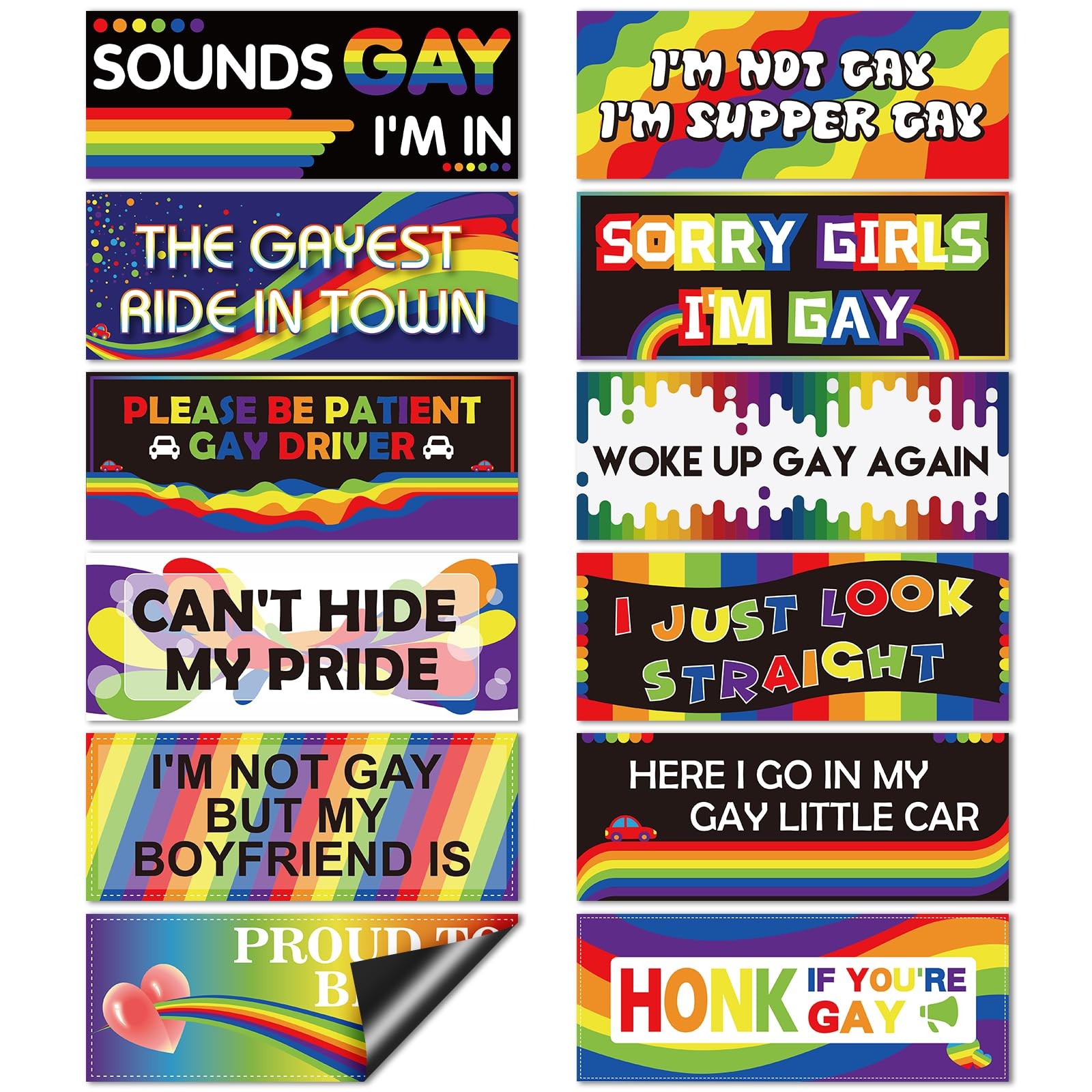 12 Pcs Rainbow Magnetic Car Stickers, Gay Pride Car Magnets, Reusable Prank Bump