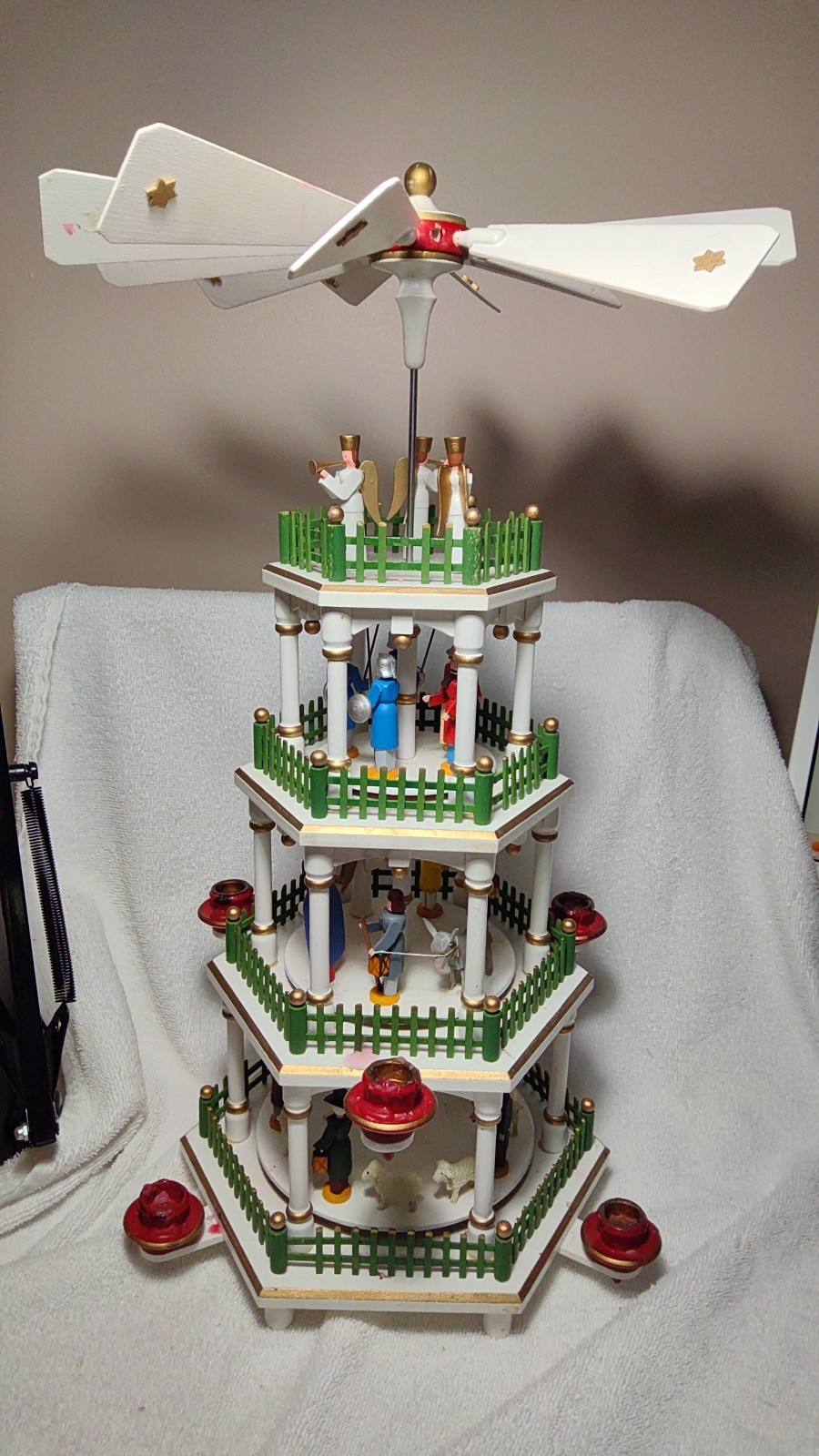 VTG German Pyramid 4-Tier White Wooden Nativity Scene Christi Geburt 18\