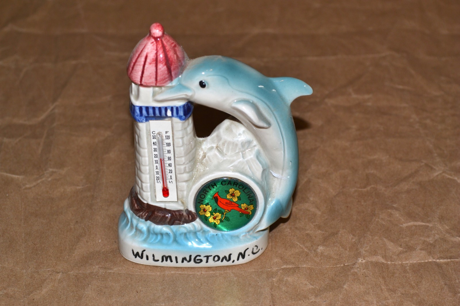Vintage Wilmington NC Souvenir Ceramic Dolphin Thermometer
