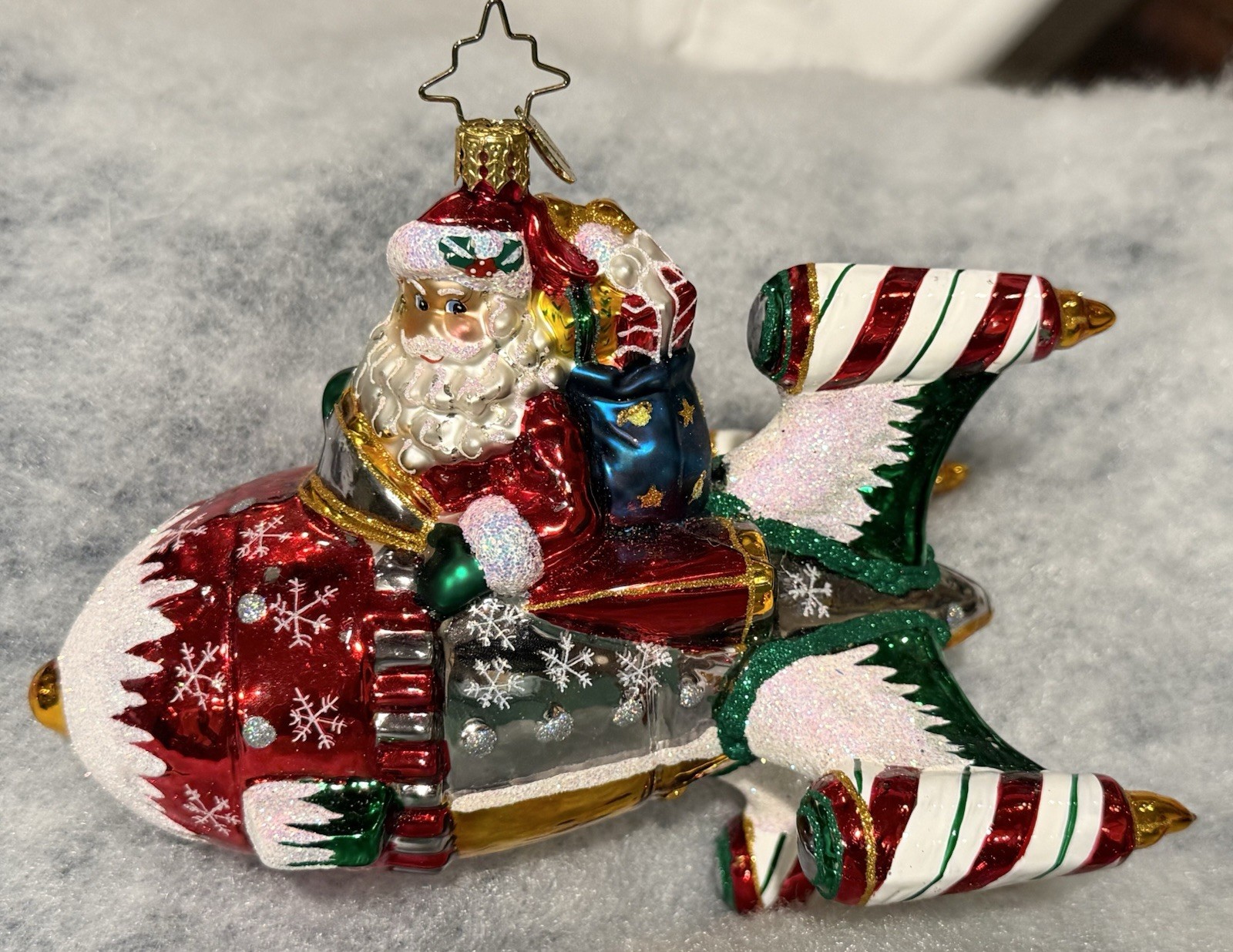 Christopher Radko FULL SPEED AHEAD Space Santa Rocket Ship Christmas Ornament Christopher Radko FULL SPEED AHEAD Space Santa Rocket Ship Christmas Ornament