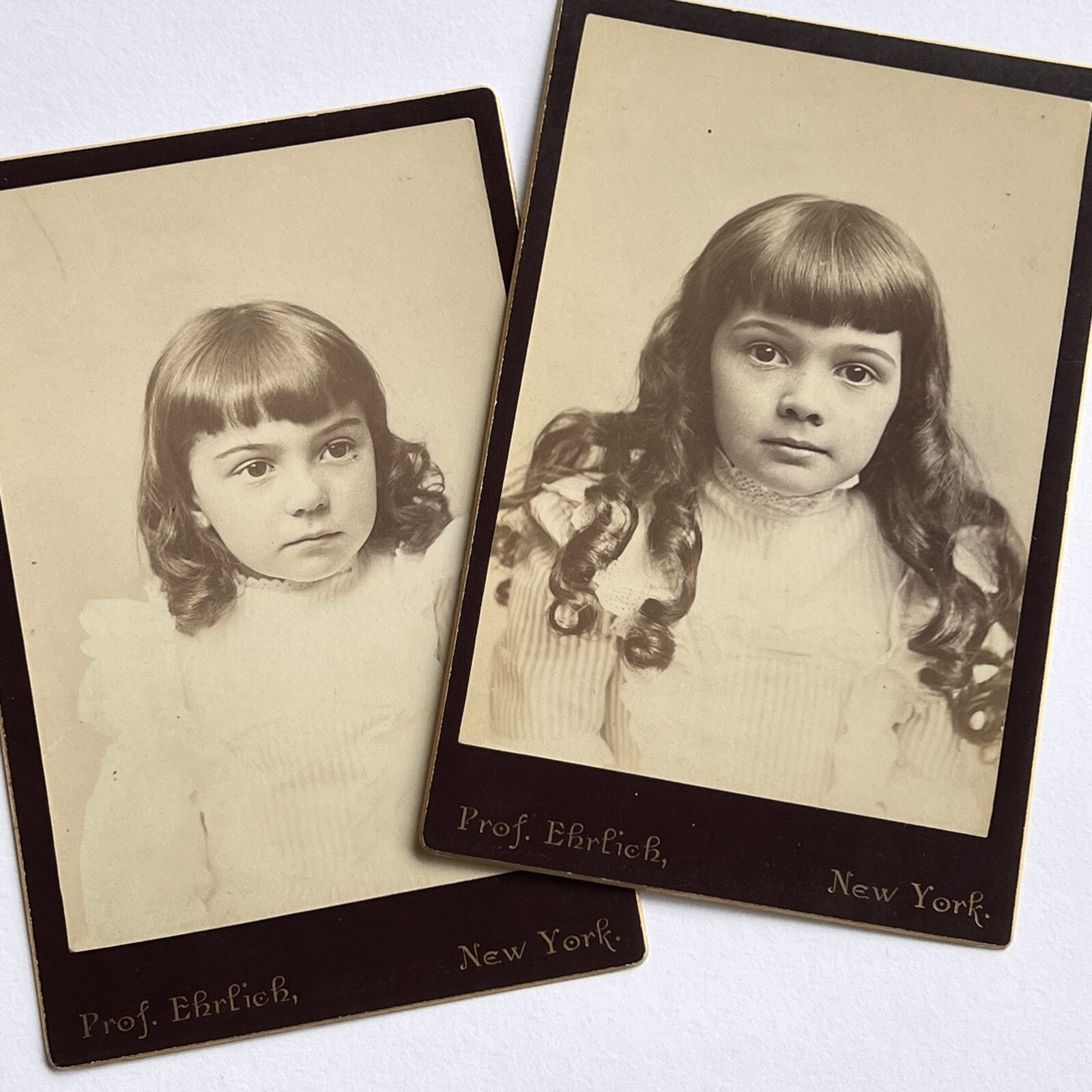 Antique Cabinet Card Photograph Adorable Little Girl Sisters New York NY Ehrlich