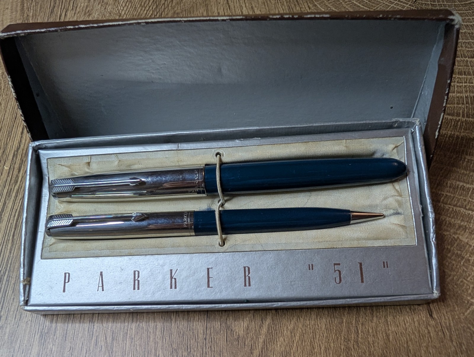 Vintage 1950s Parker Special 51 Blue Fountain Pen and Mechanical Pencil Set