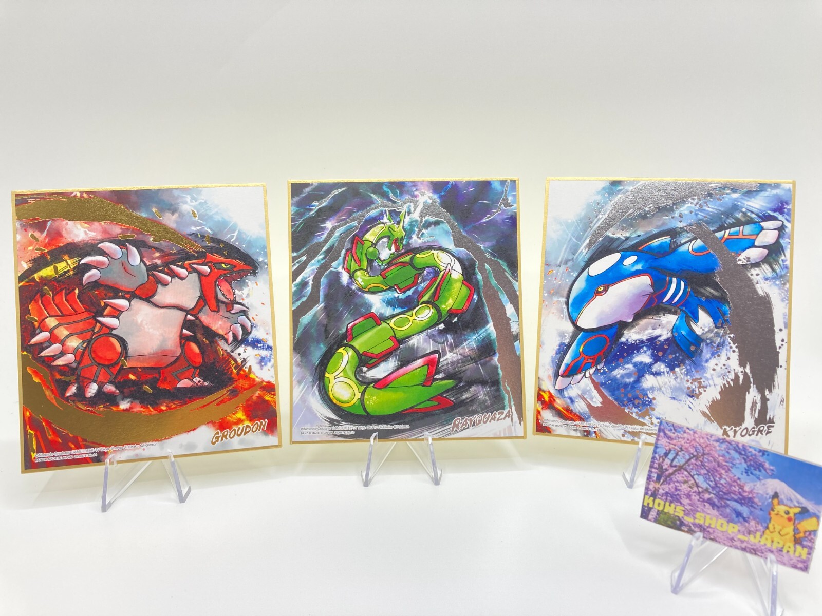 Pokemon Groudon Kyogre Rayquaza Shikishi Art Card Gold Silver leaf BANDAI 3set Pokemon Groudon Kyogre Rayquaza Shikishi Art Card Gold Silver leaf BANDAI 3set