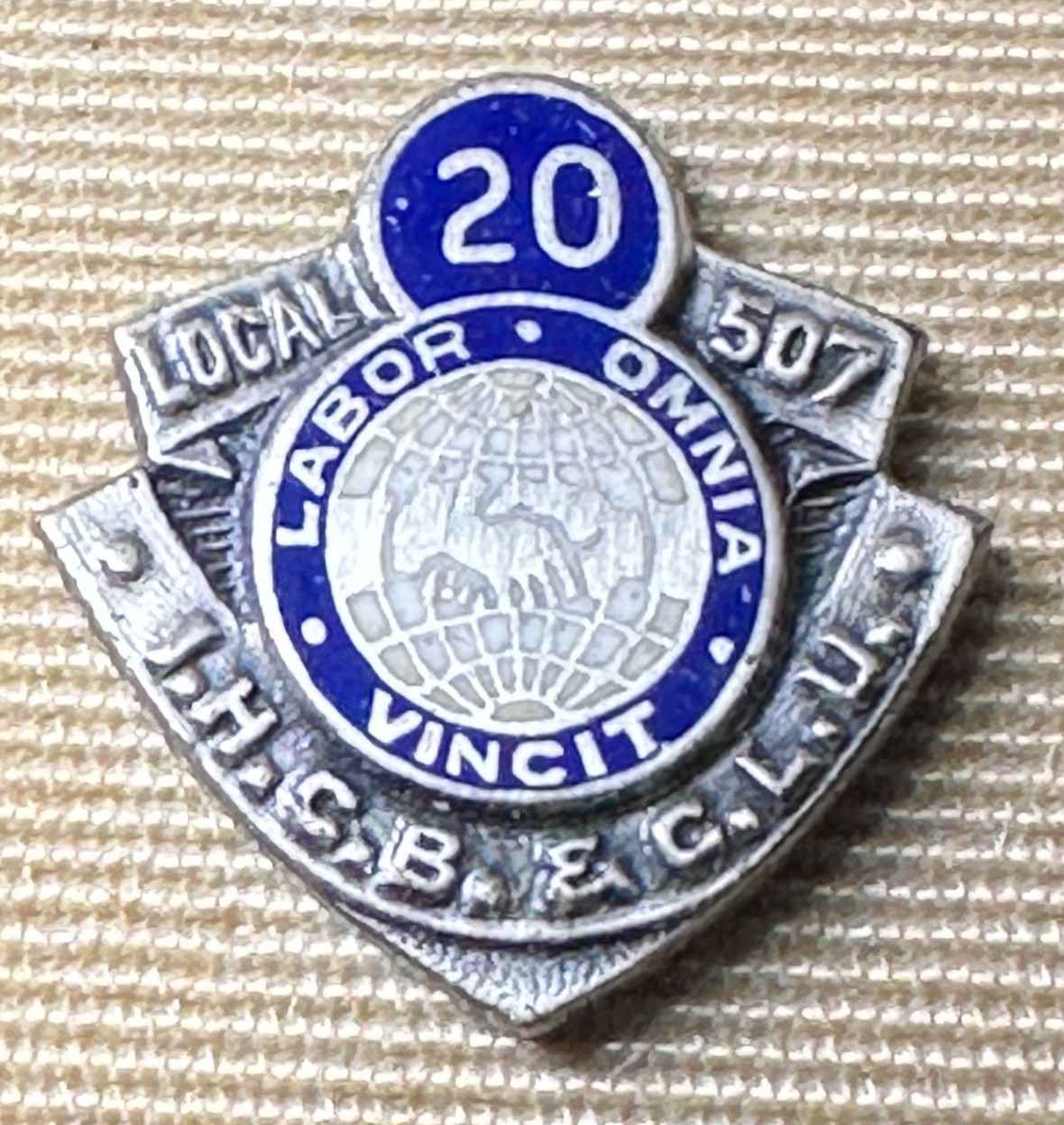 Vintage Sterling Silver H.B.&C.L.U. Local 507 Labor Union Member Pin LIUNA Badge