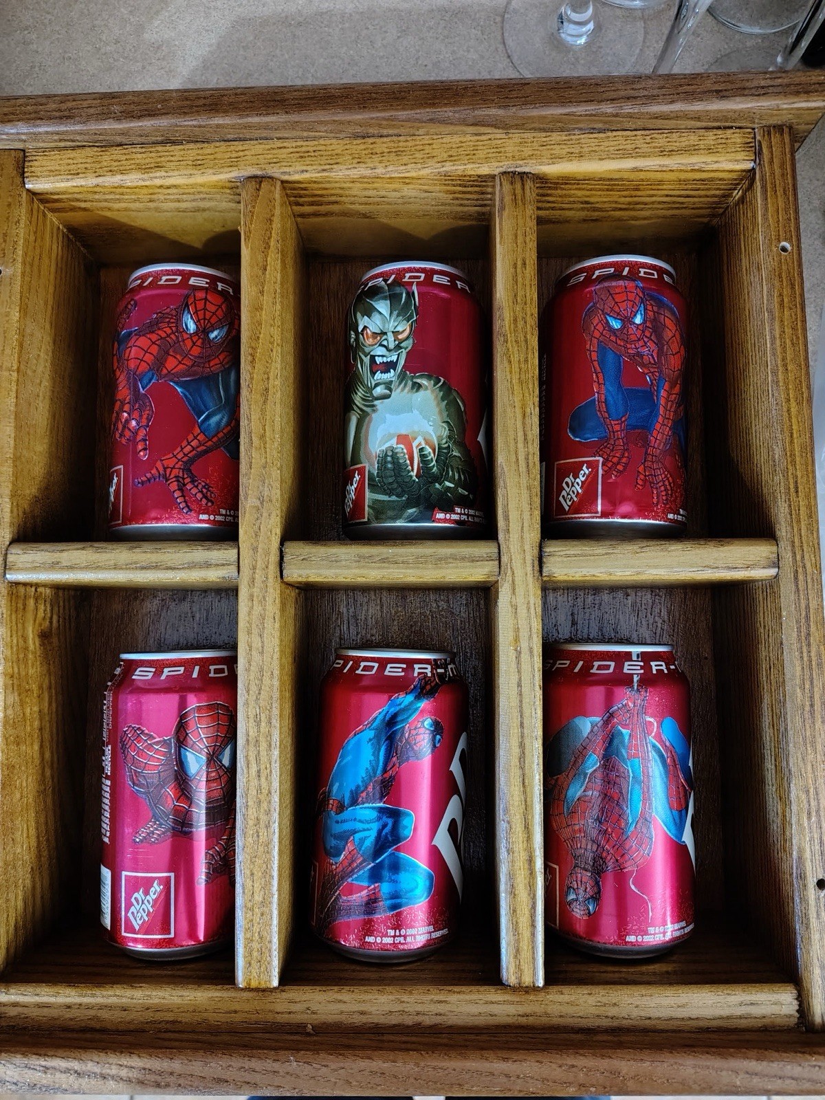 Spider-Man 2002 Full Set Collectors Cans And Wooden Display. Sealed And Empty
