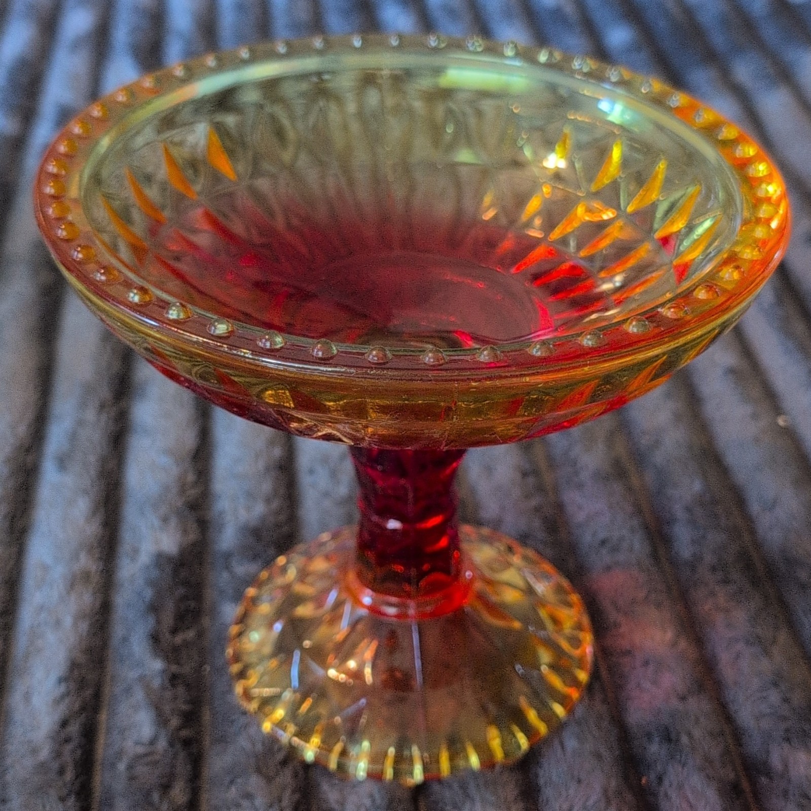 Vintage Jeanette Glass Amberina Pedestal Compote | Windsor Pattern