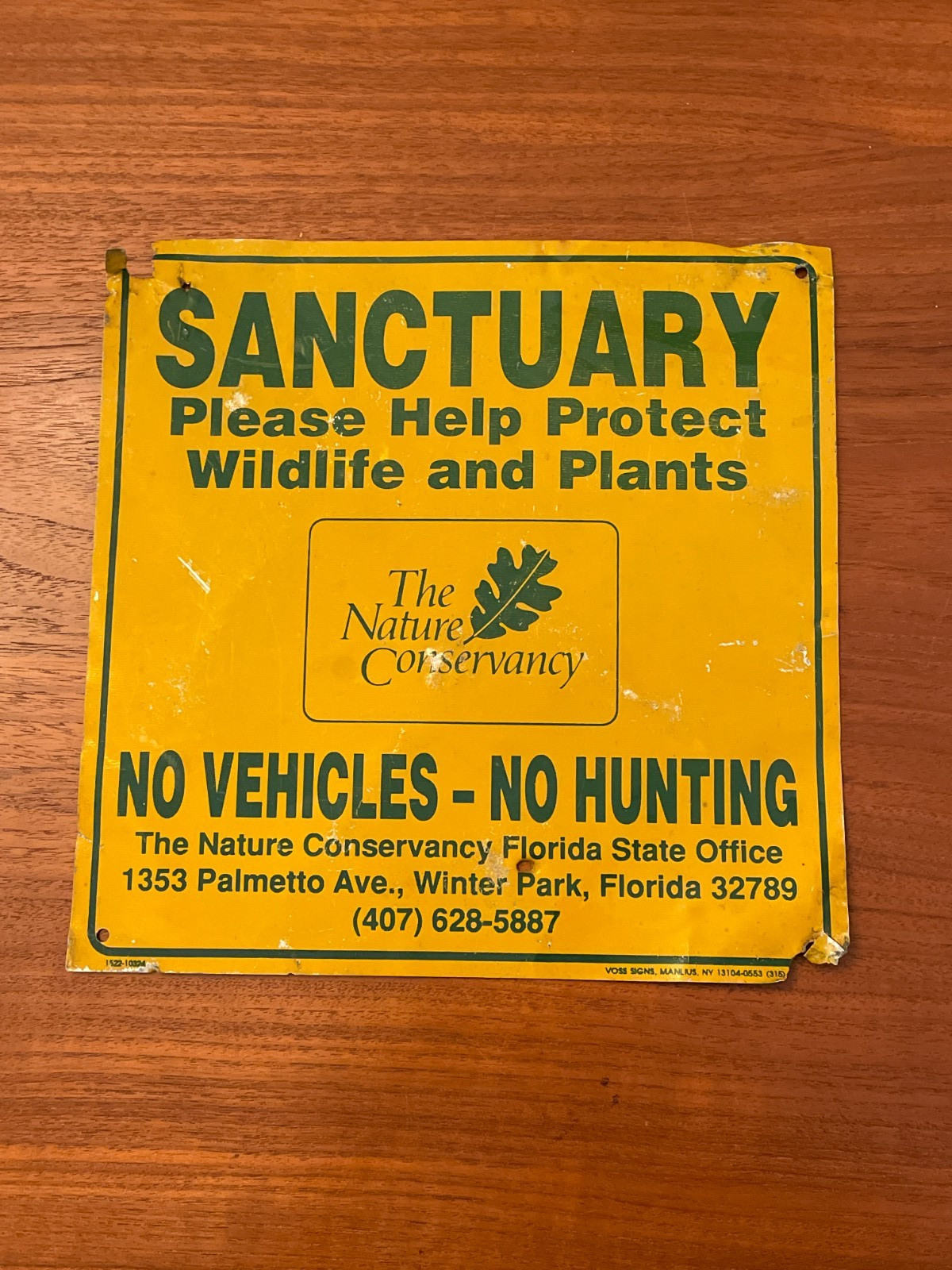 The Nature Conservancy Florida Chapter vintage Sanctuary sign 1980's old logo