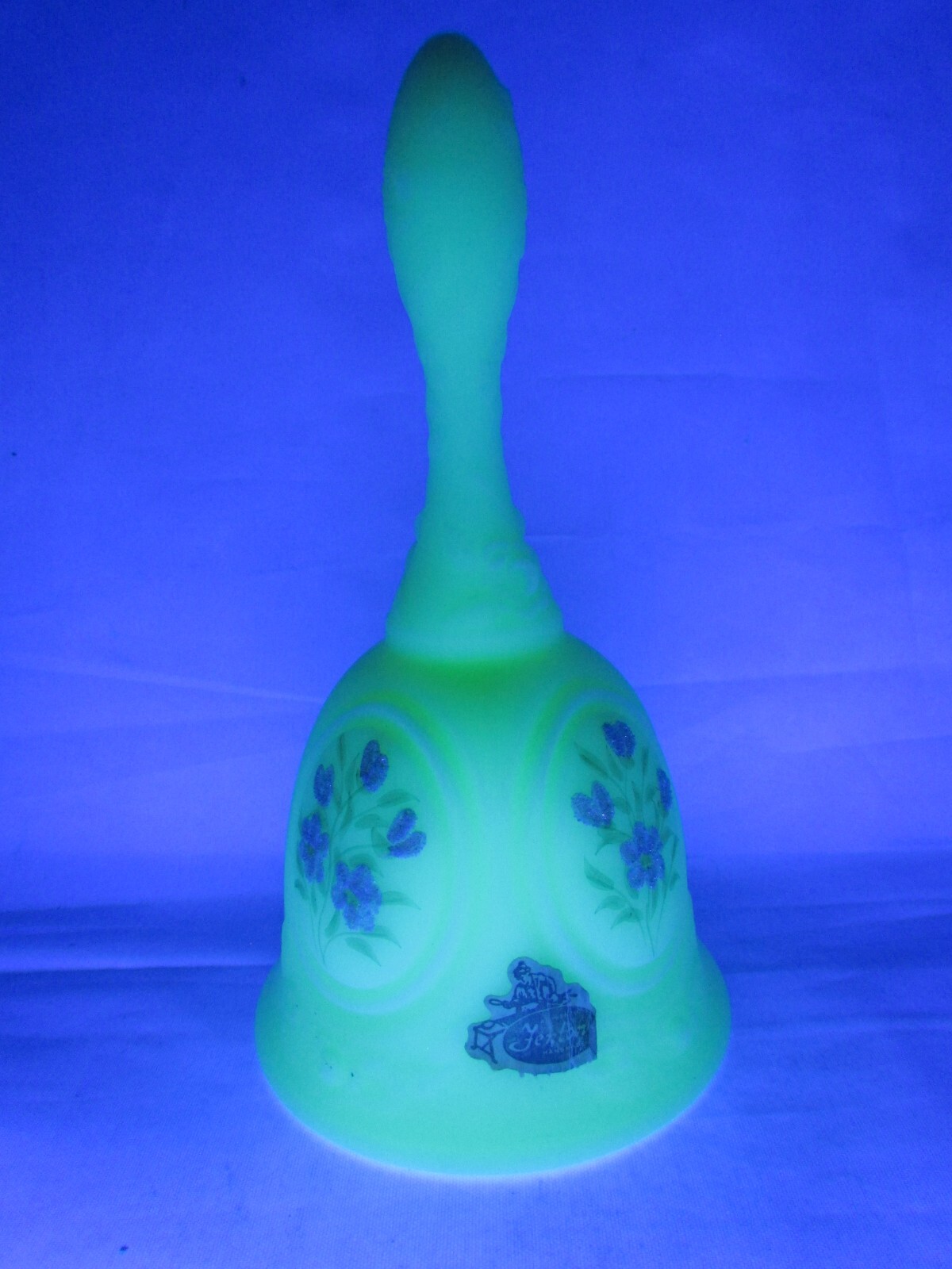 VTG Fenton Satin Custard Art Glass Bell Pink Flowers 6 1/4