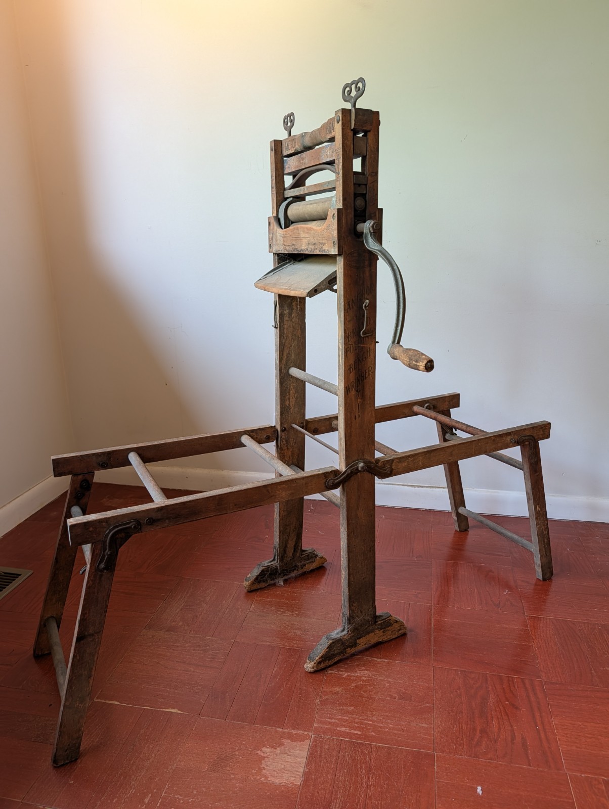 Antique Anchor Wood Folding Bench Laundry Wringer Washtub Stand