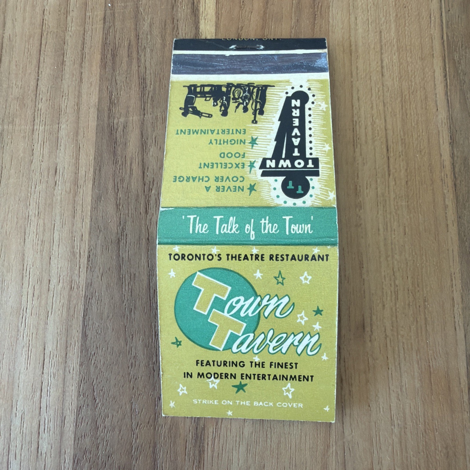 Vintage 1960s town Tavern, Toronto theater restaurant matchbook & swizzlestick