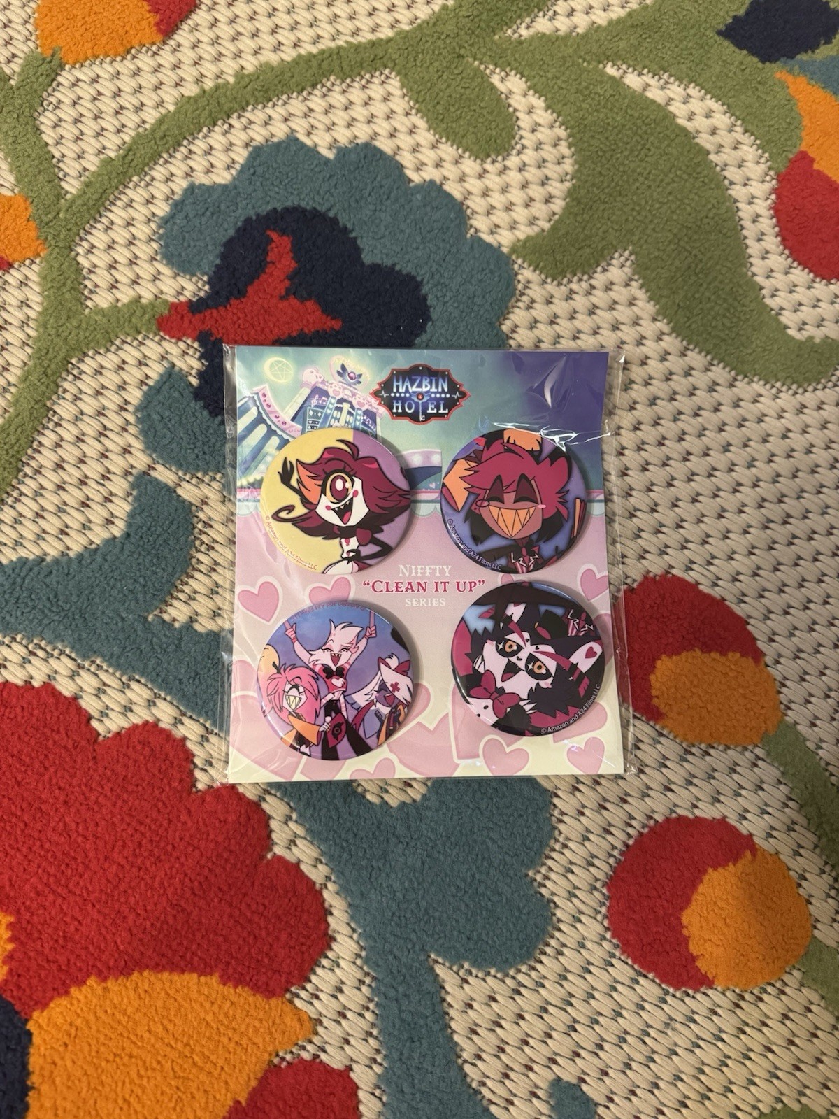 NEW - HAZBIN HOTEL - NIFFTY CLEAN IT UP SERIES PINS - JAPAN EXCLUSIVE - 4 TOTAL