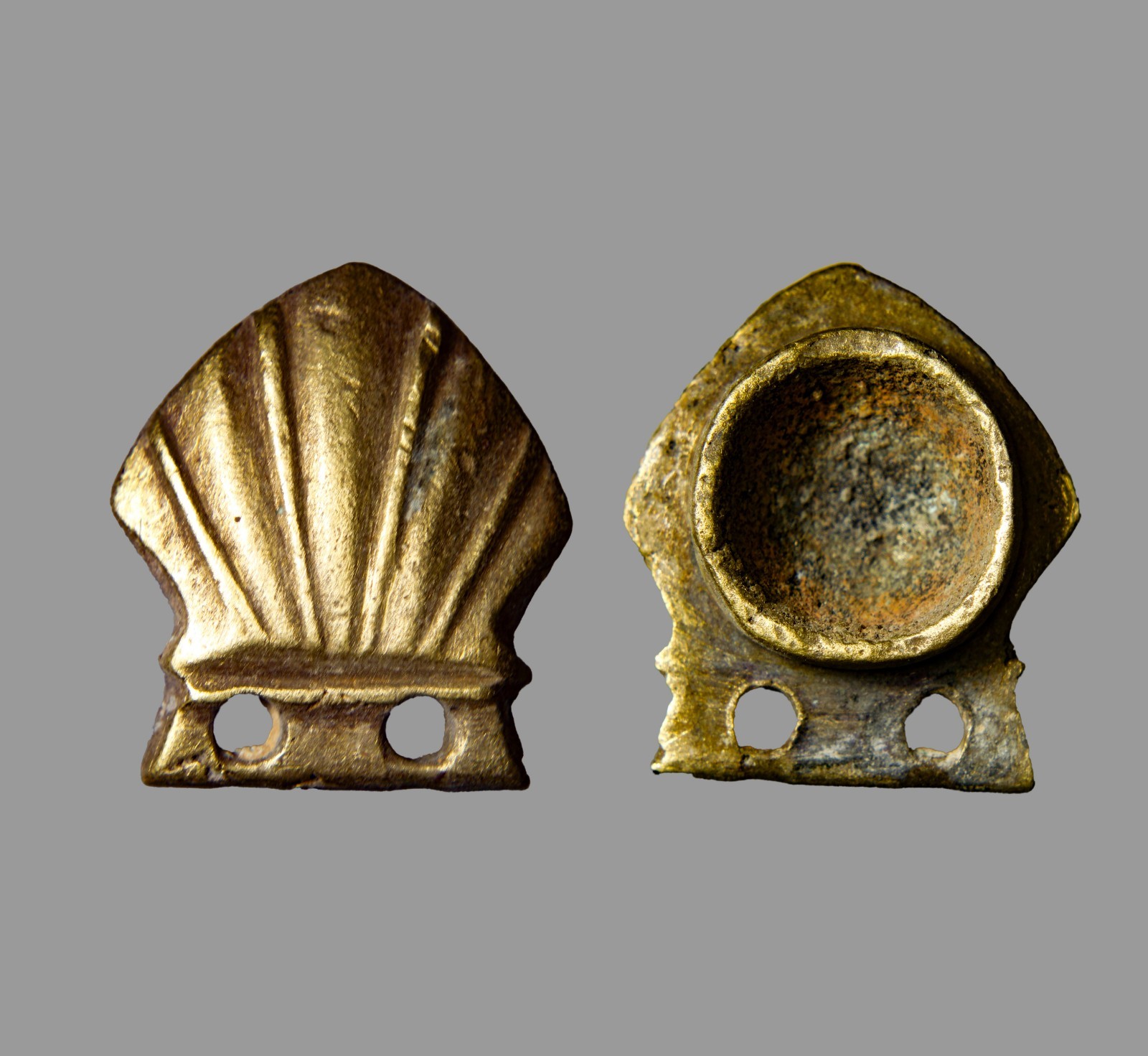 GOLD Fire Gilded Hellenistic Pecten Shell Amulet Mount 300BC Antiquity Artifact