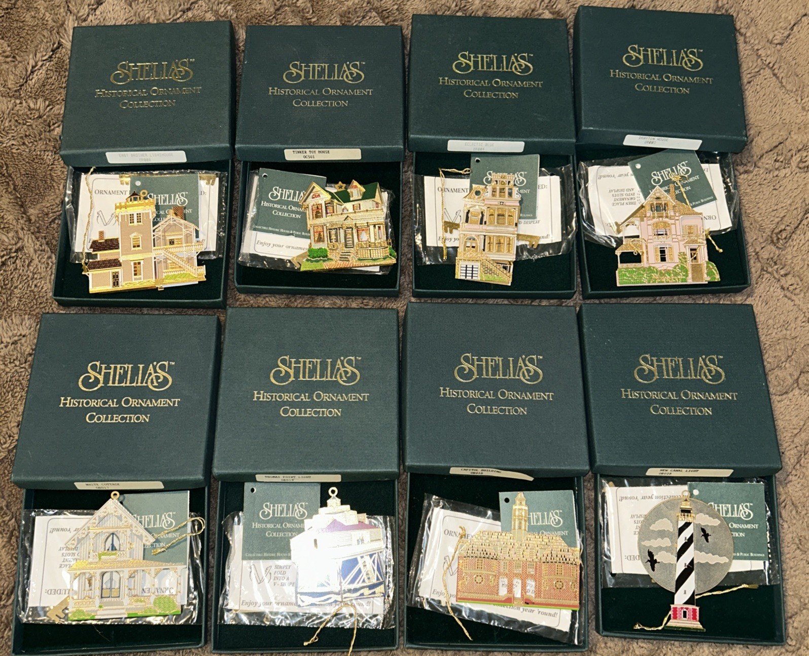 Shelia\'s Historical Brass  Ornaments Collection Lot Of 8 Mint Original Boxes