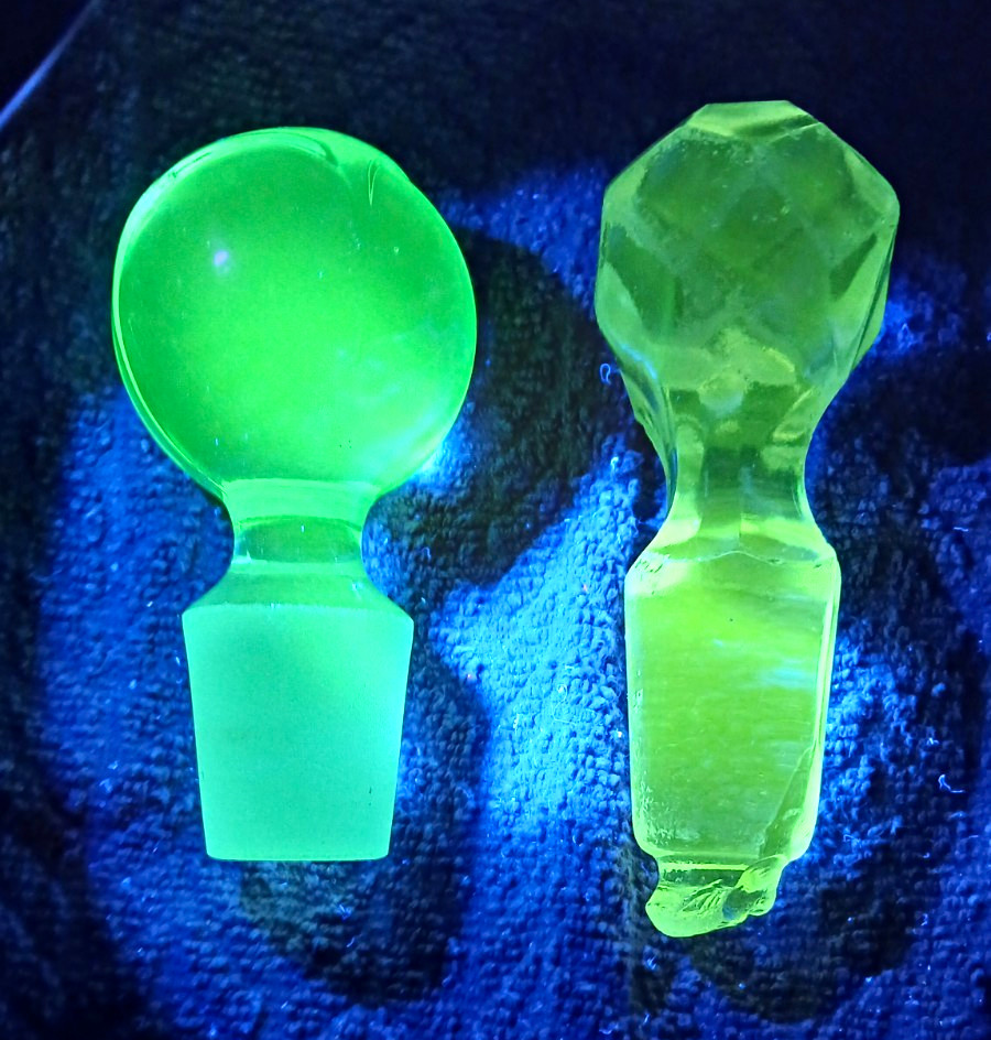 2 Uranium Glass Bottle Stoppers 2 Uranium Glass Bottle Stoppers