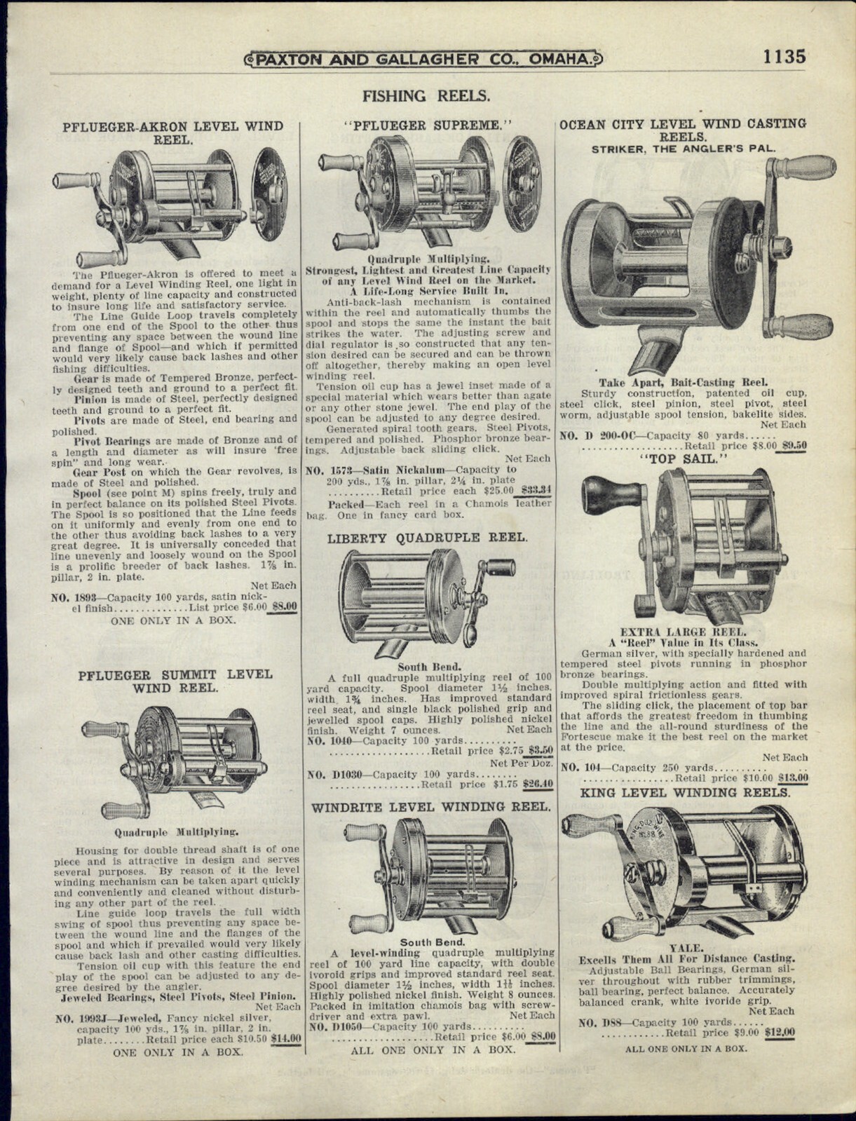 1927 PAPER AD Fishing Reel Pflueger Akron Supreme Summit Liberty 