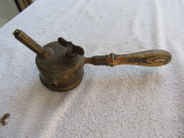 Antique blow torch naphta vapor burning soldering iron Frank Rhind pat 4/4 1893