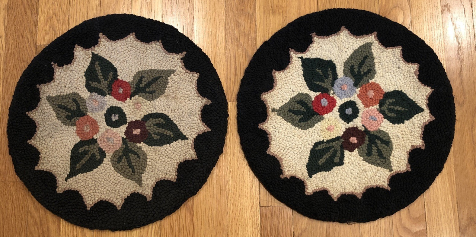 2 Vtg Cape Guild Cotton Hand Hooked Rug Chair Seat Cover Japan 15