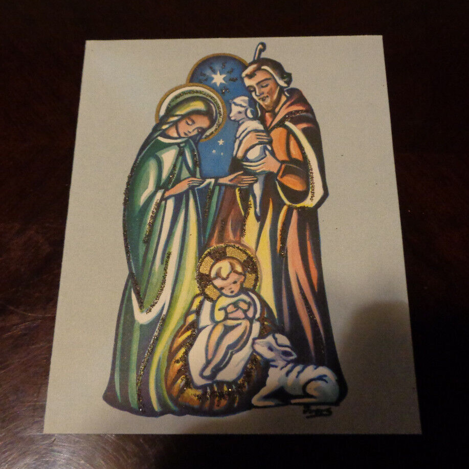 Lot of 5 old Belgium French fold glitter Nativity Christmas greeting cards #38 Lot of 5 old Belgium French fold glitter Nativity Christmas greeting cards #38