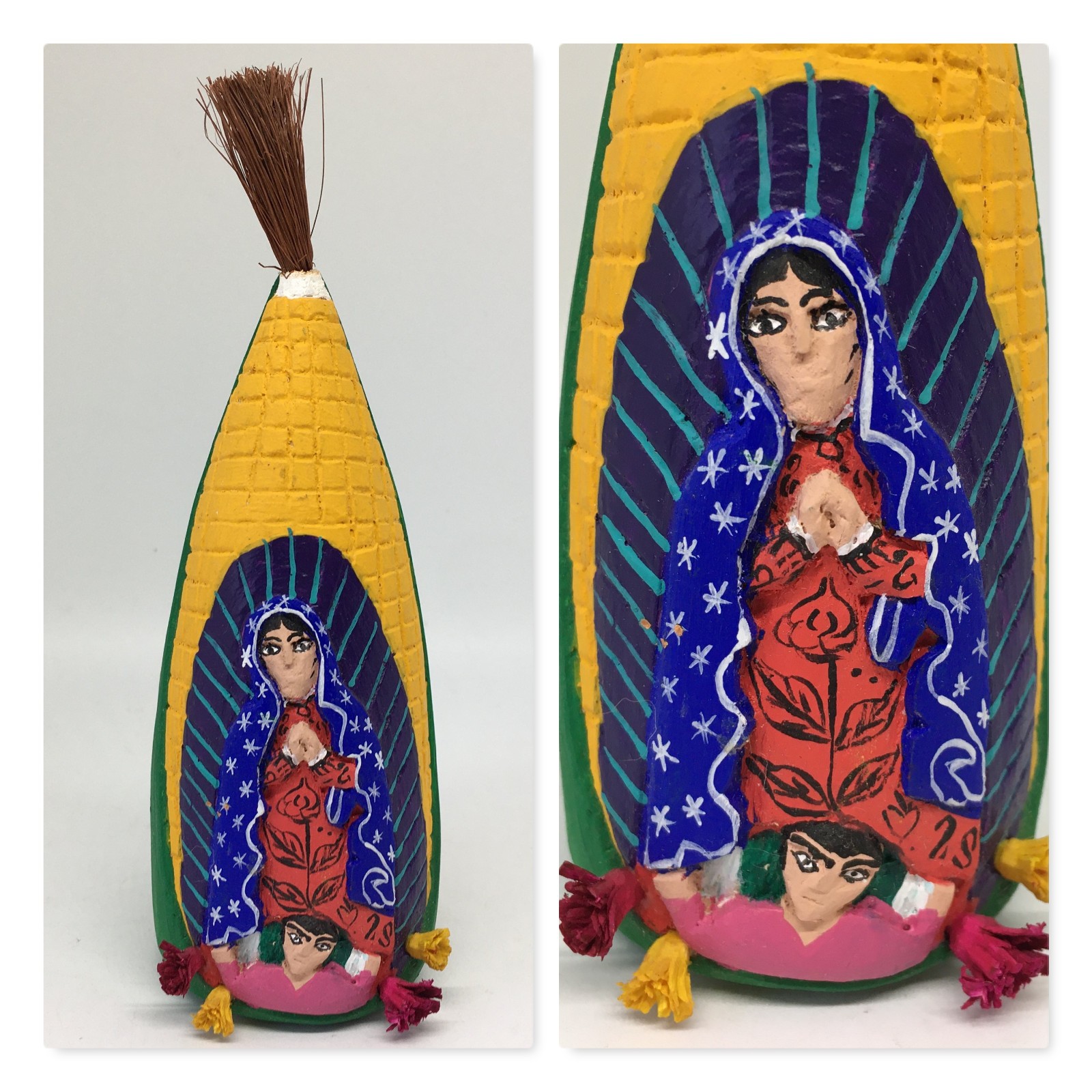 Our Lady of Guadalupe Alebrije Wood Figure Hand Painted Folk Art Oaxaca Signed 7