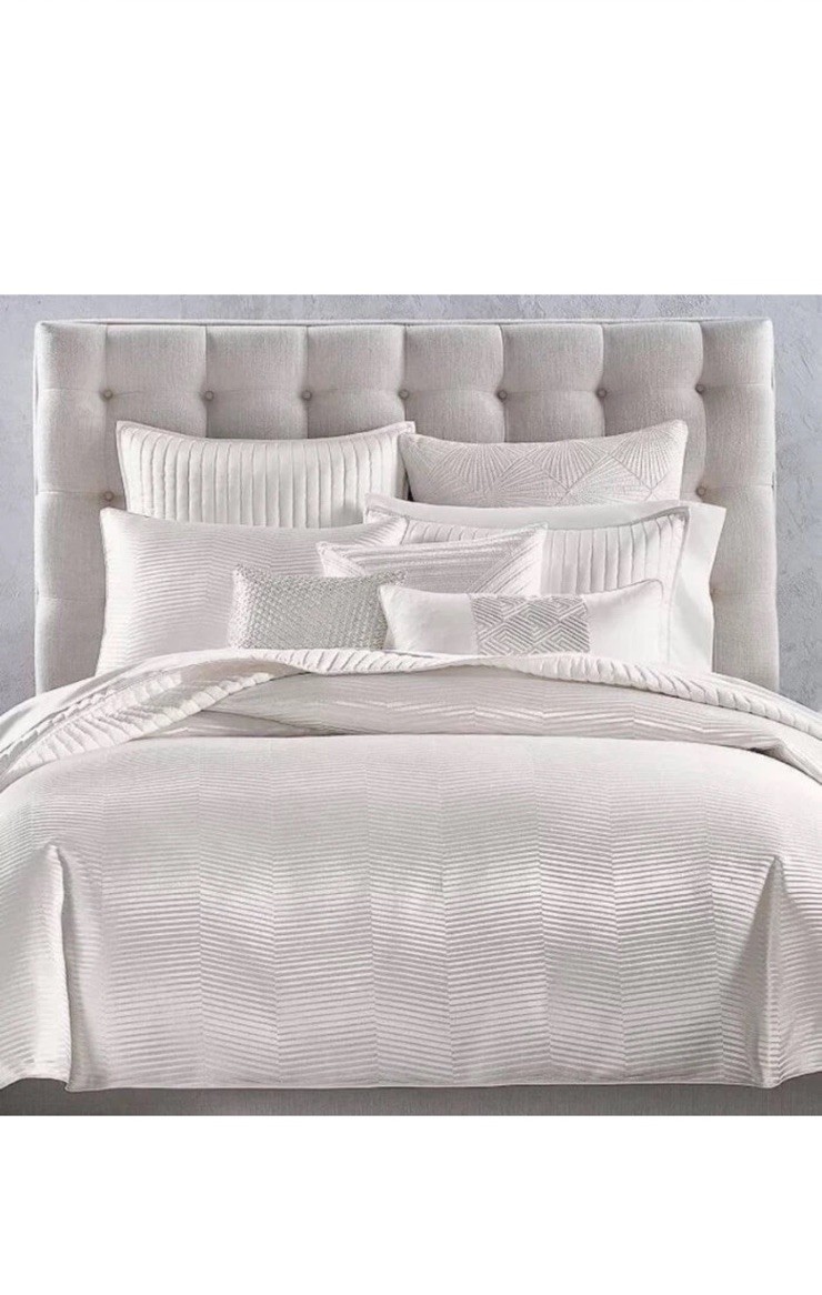 Hotel Collection Channels King Comforter ONLY , White Pearls Stripe- Luxury, New