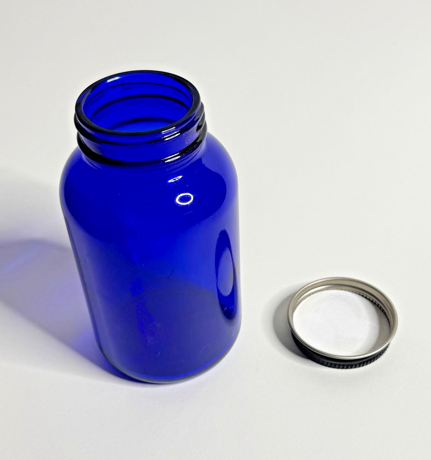 Cobalt Blue Glass Bottle Wide Mouth Round Packer 250 ml/8 oz w/Screw Metal Lid