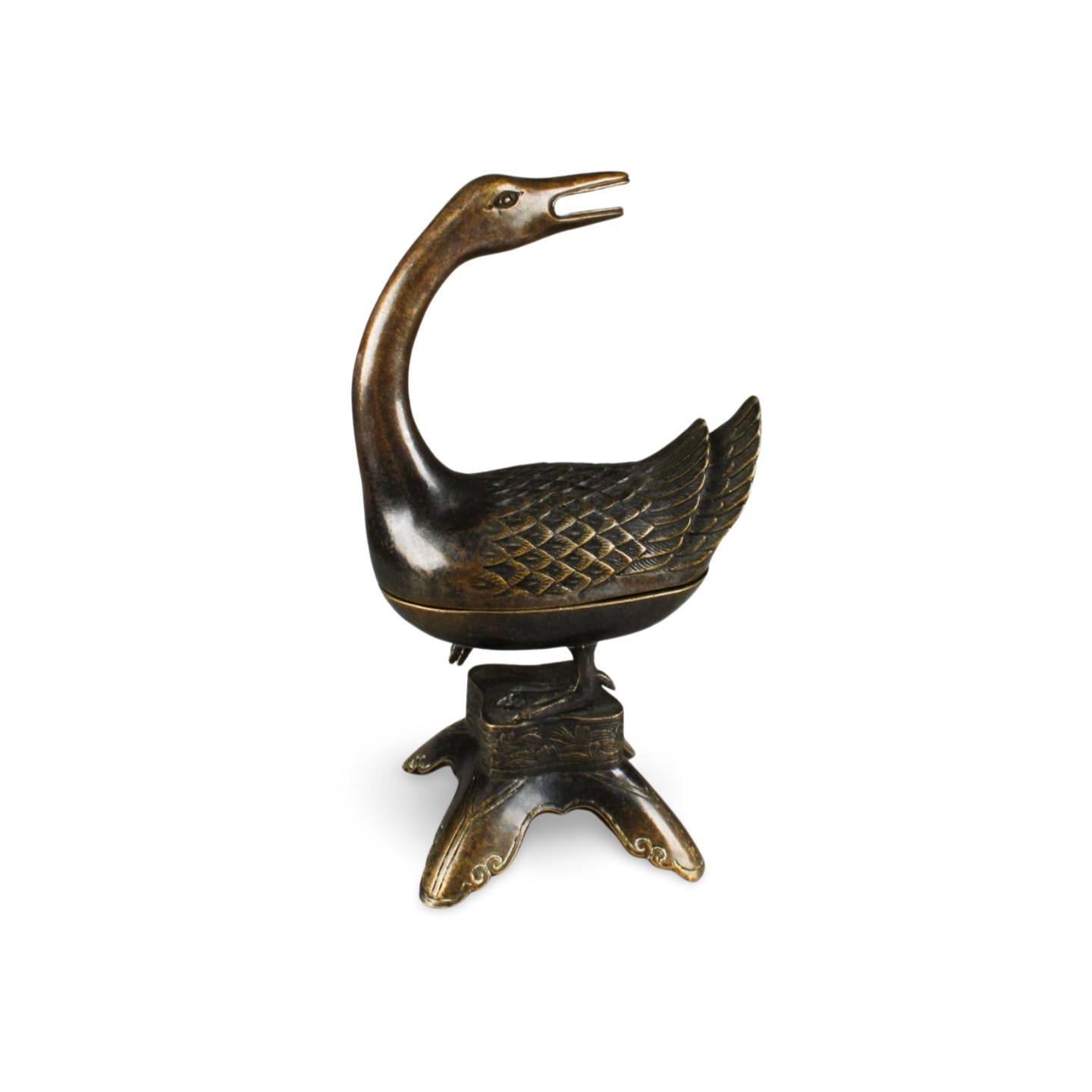 A Bronze Duck Shaped Container