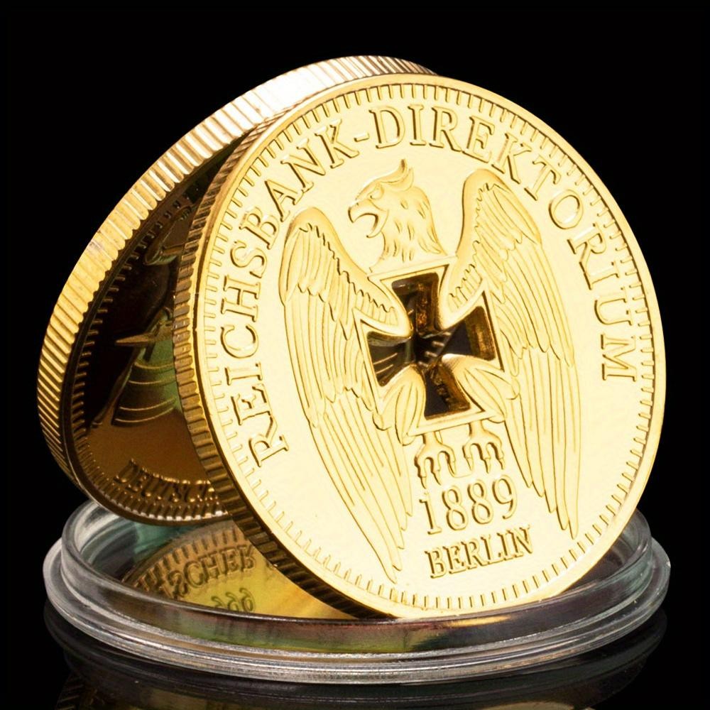 1889 German Reichsbank Eagle Cross Gold Plated World War Souvenir Coin Gift