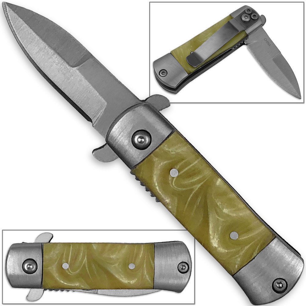 Mini Italian California Legal Spring Assist Milano Knife | White Pearl Grips A/O