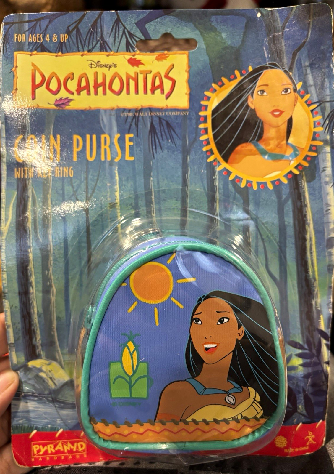 Vintage from 1995 Disney Pocahontas Small Blue/Green Coin Purse still in package